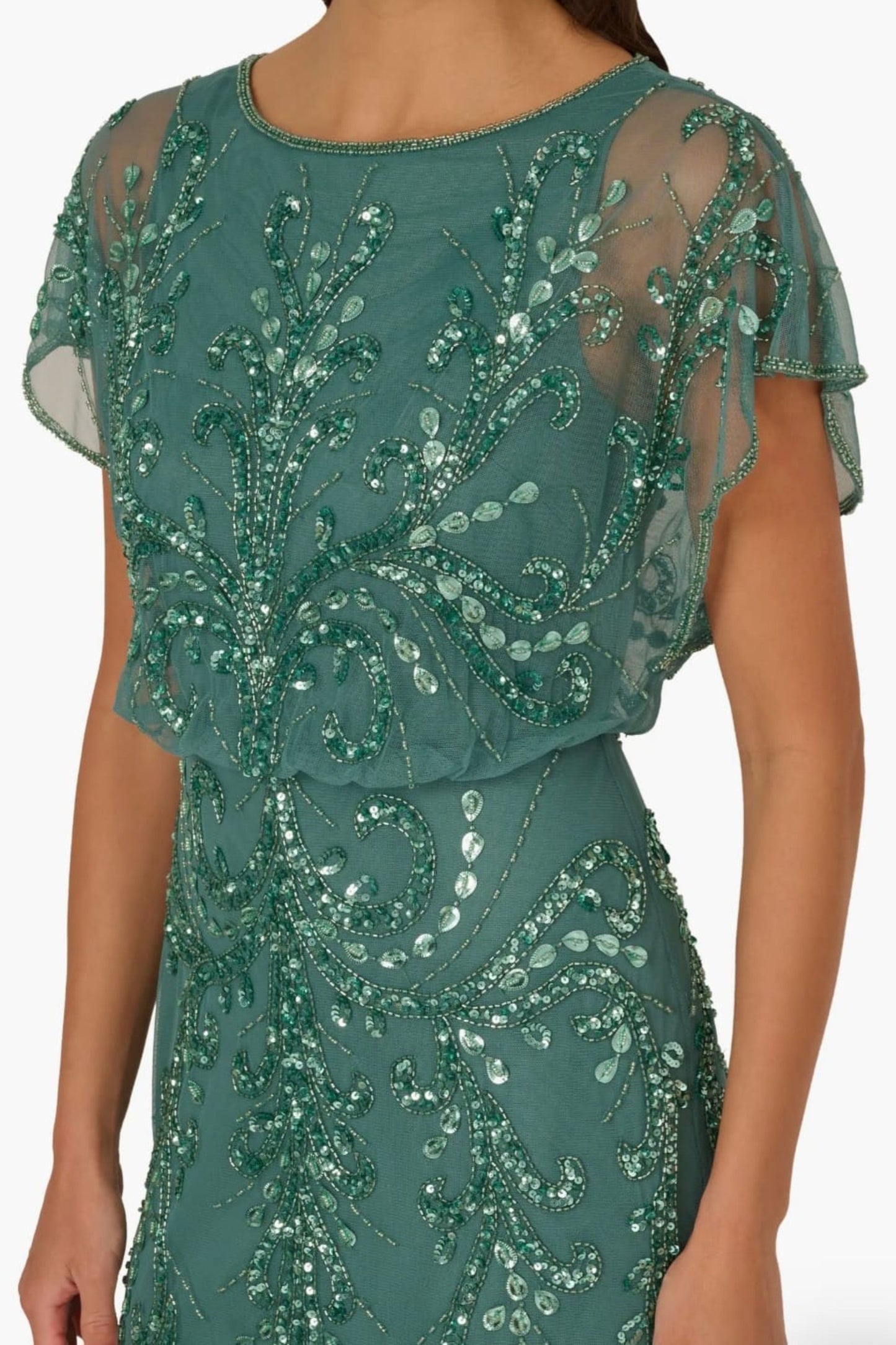 Adrianna Papell Fully Beaded Long Evening Gown
