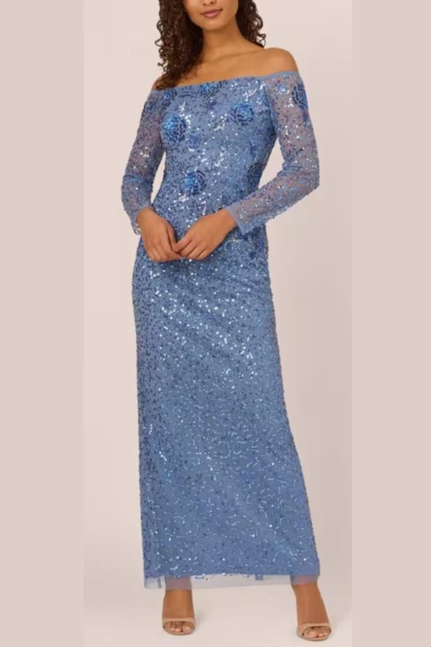 Adrianna Papell Off The Shoulder Beaded Gown