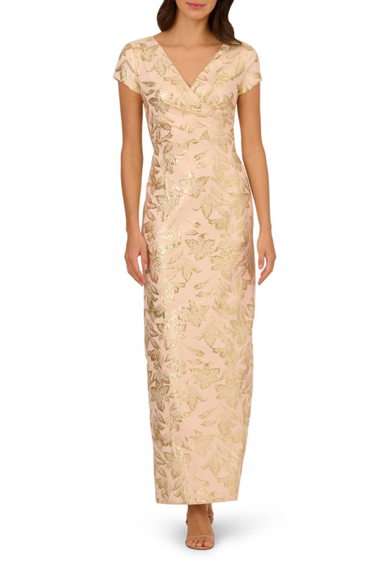Adrianna Papell Champagne Gold Long Evening Dress