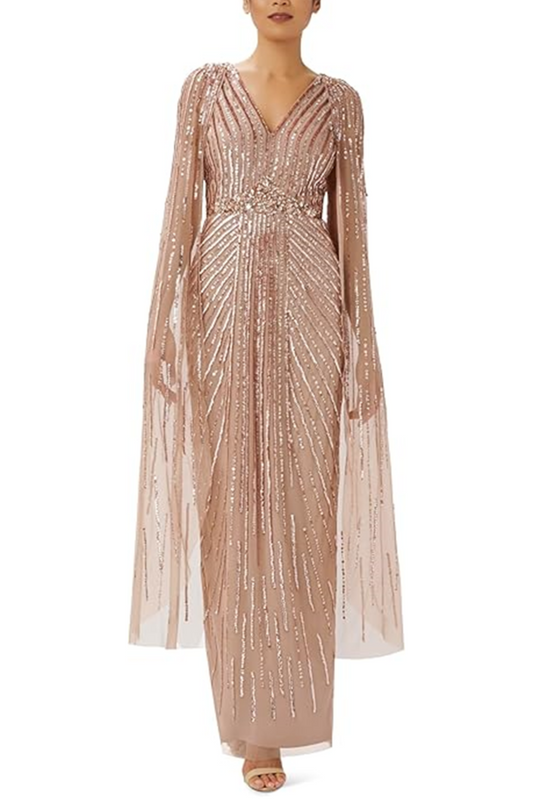 Adrianna Papell Rose Gold Embellished Cap Gown