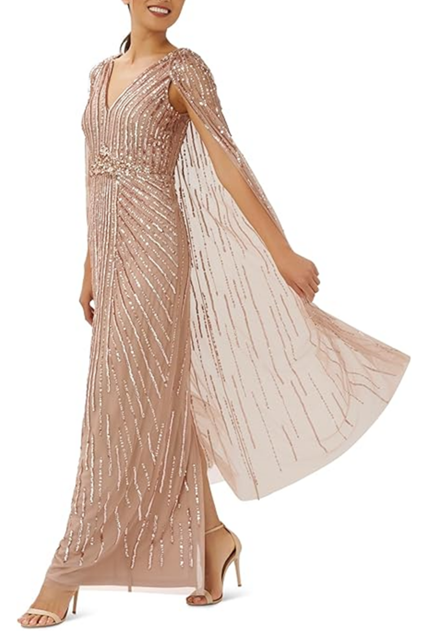 Adrianna Papell Rose Gold Embellished Cap Gown
