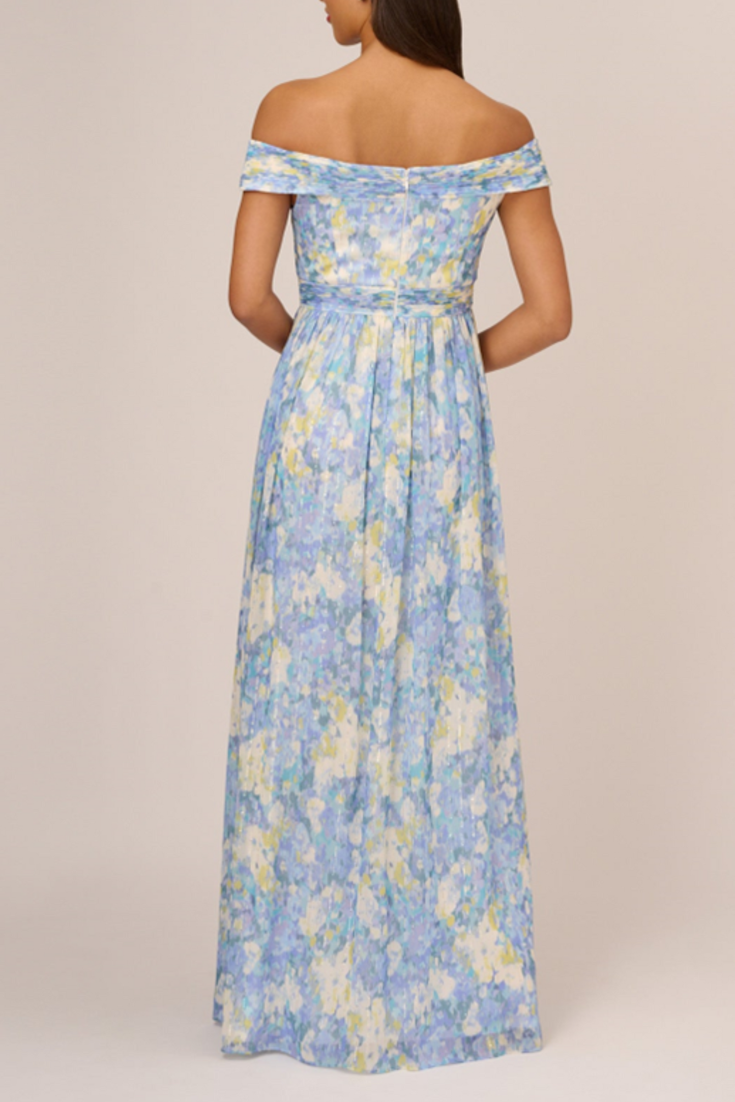 Adrianna Papell Blue Multi Color Off Should Evening Dress