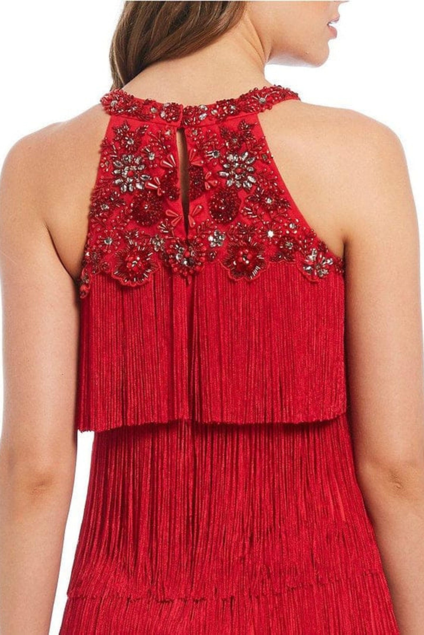 Aidan Mattox Red Tiered Fringe Party Dress