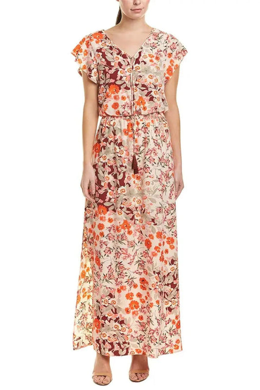 Adrianna Papell Floral Flutter Sleeve Maxi Dress