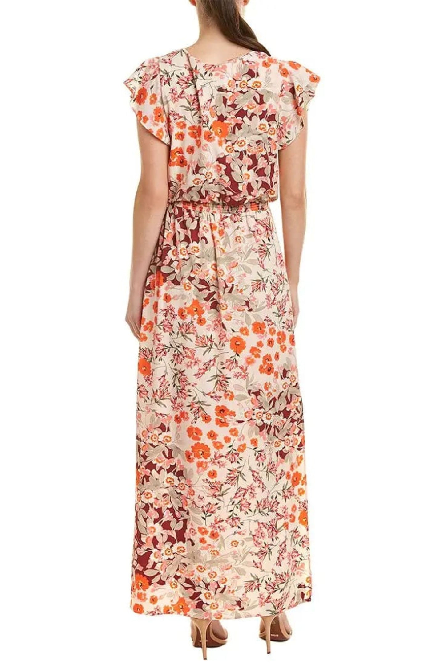 Adrianna Papell Floral Flutter Sleeve Maxi Dress
