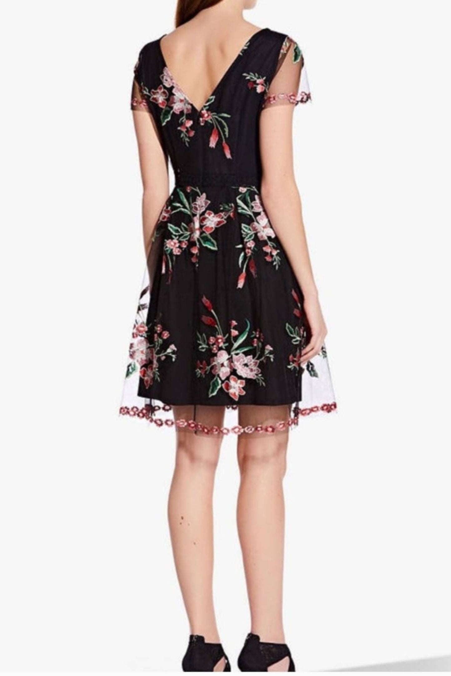 Adrianna Papell Tulle Floral Embroidery Short Party Dress