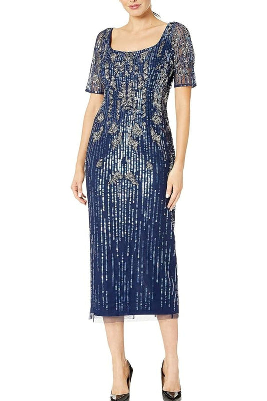 Adrianna Papell Full Beaded Sheath Midi Party Dress