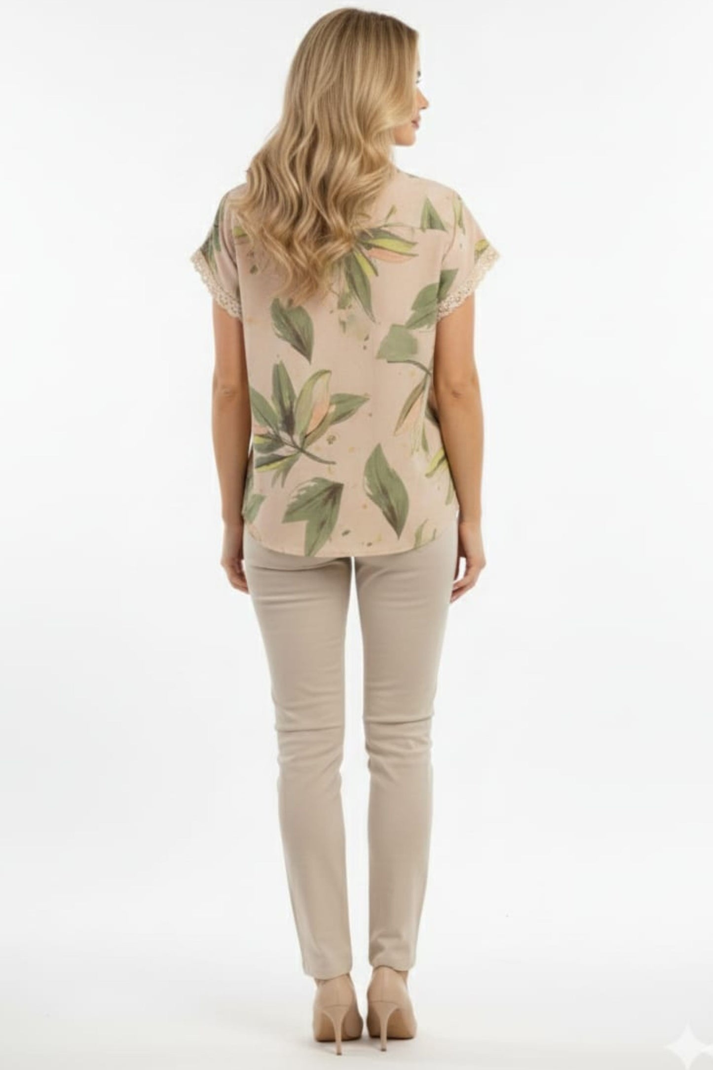Alex & Parker Tropical Palm Print Short Sleeve Button-Down Blouse