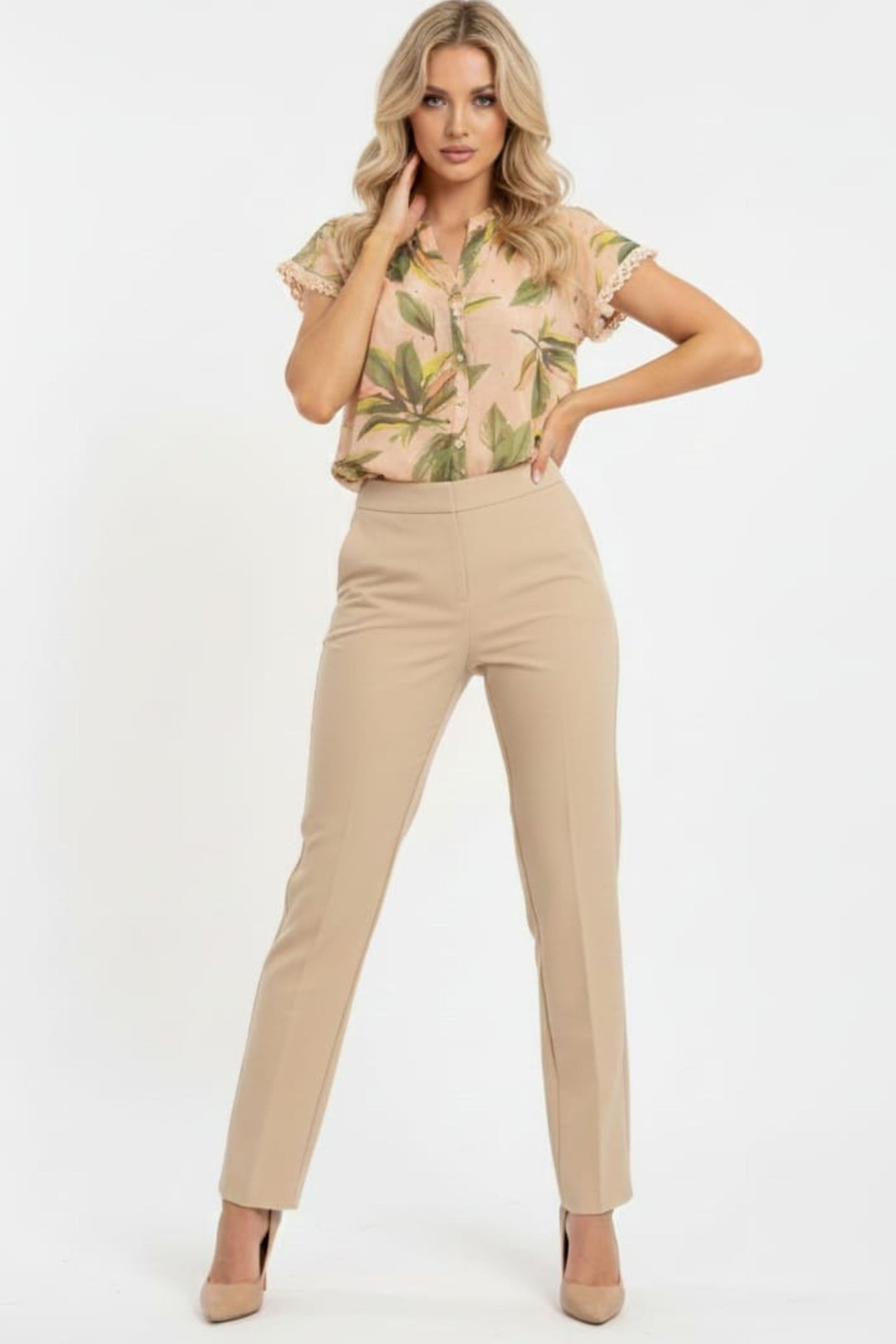 Alex & Parker Tropical Palm Print Short Sleeve Button-Down Blouse