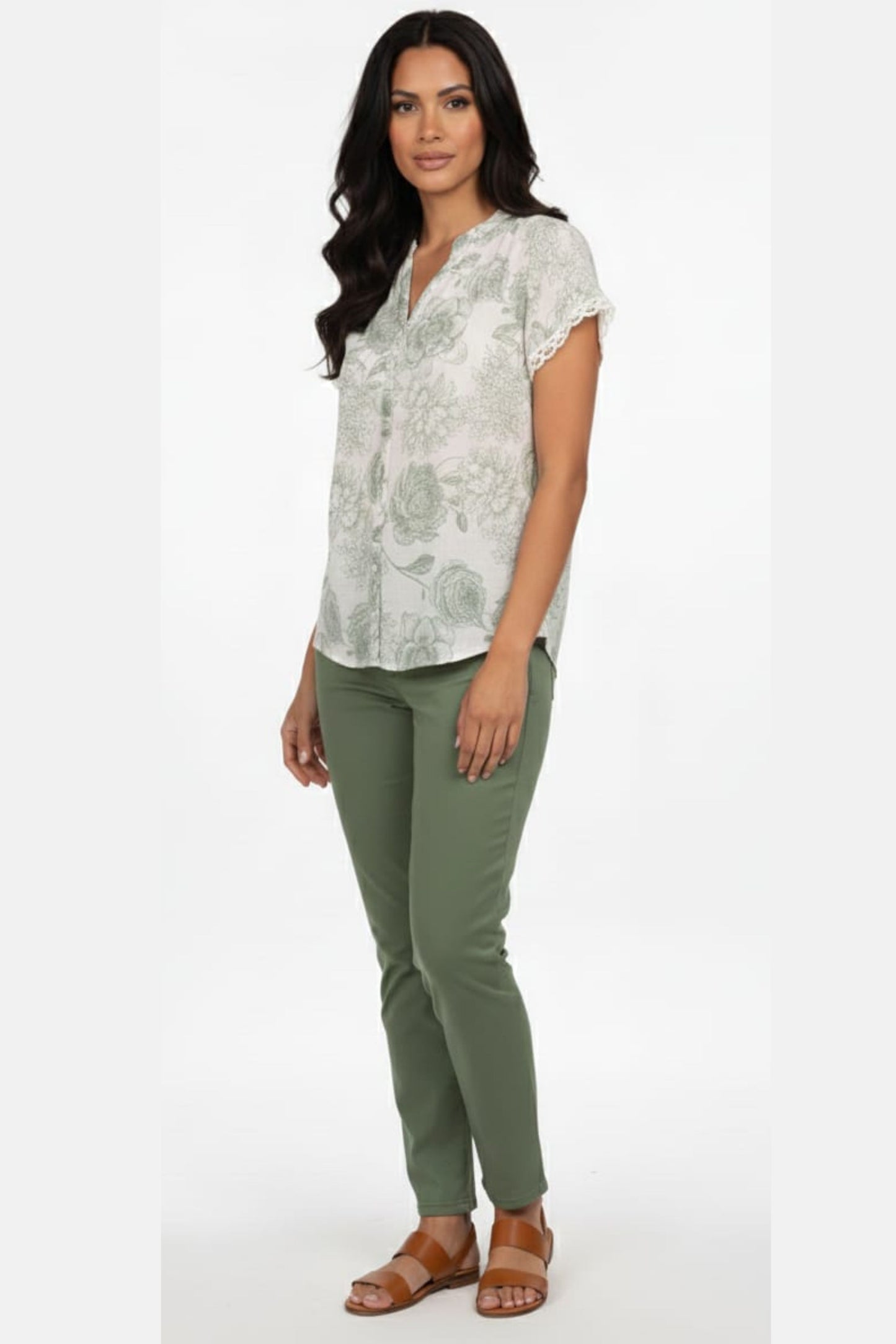 Alex & Parker Floral Print Short Sleeve Button-Down Blouse