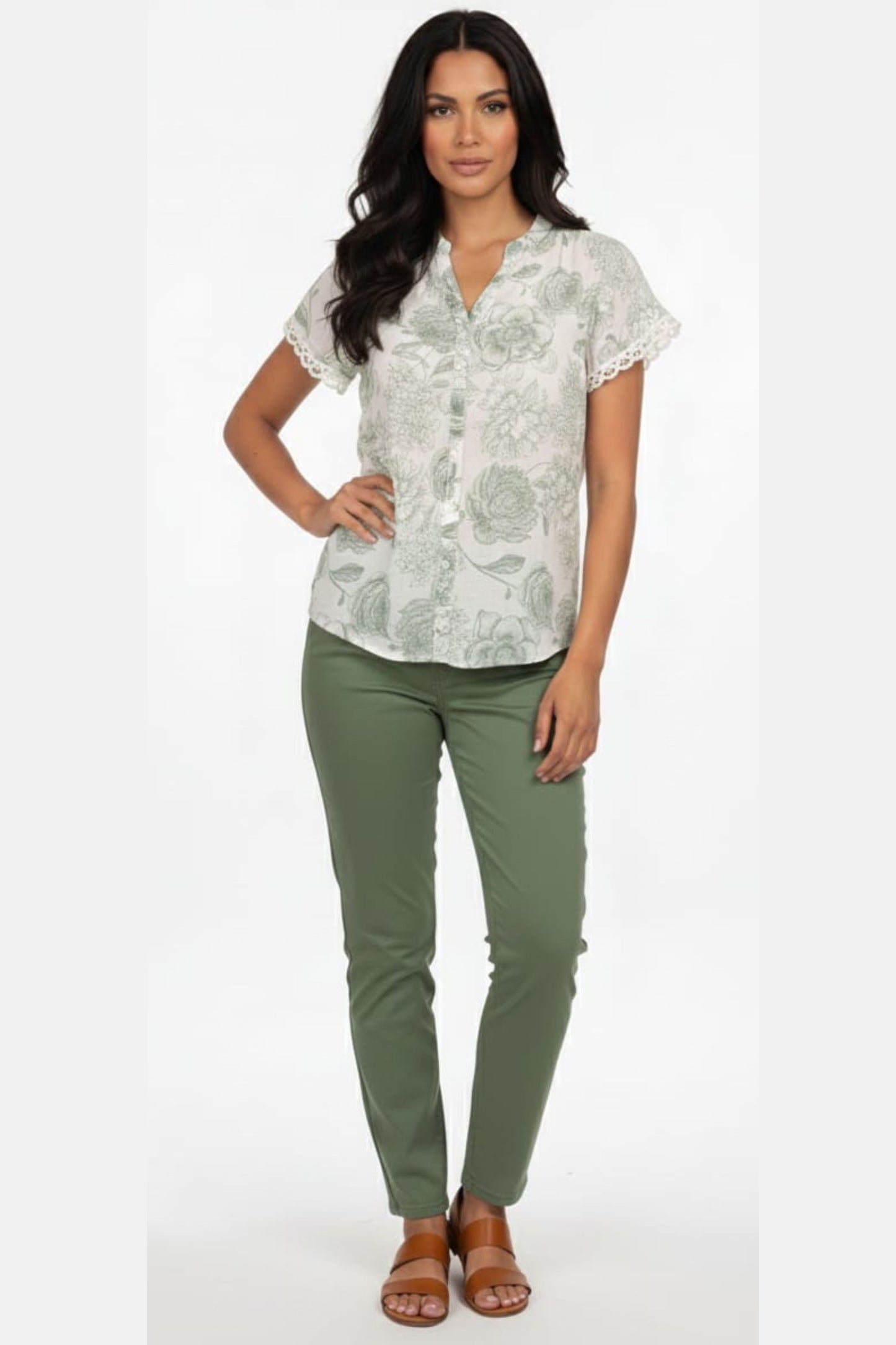 Alex & Parker Floral Print Short Sleeve Button-Down Blouse