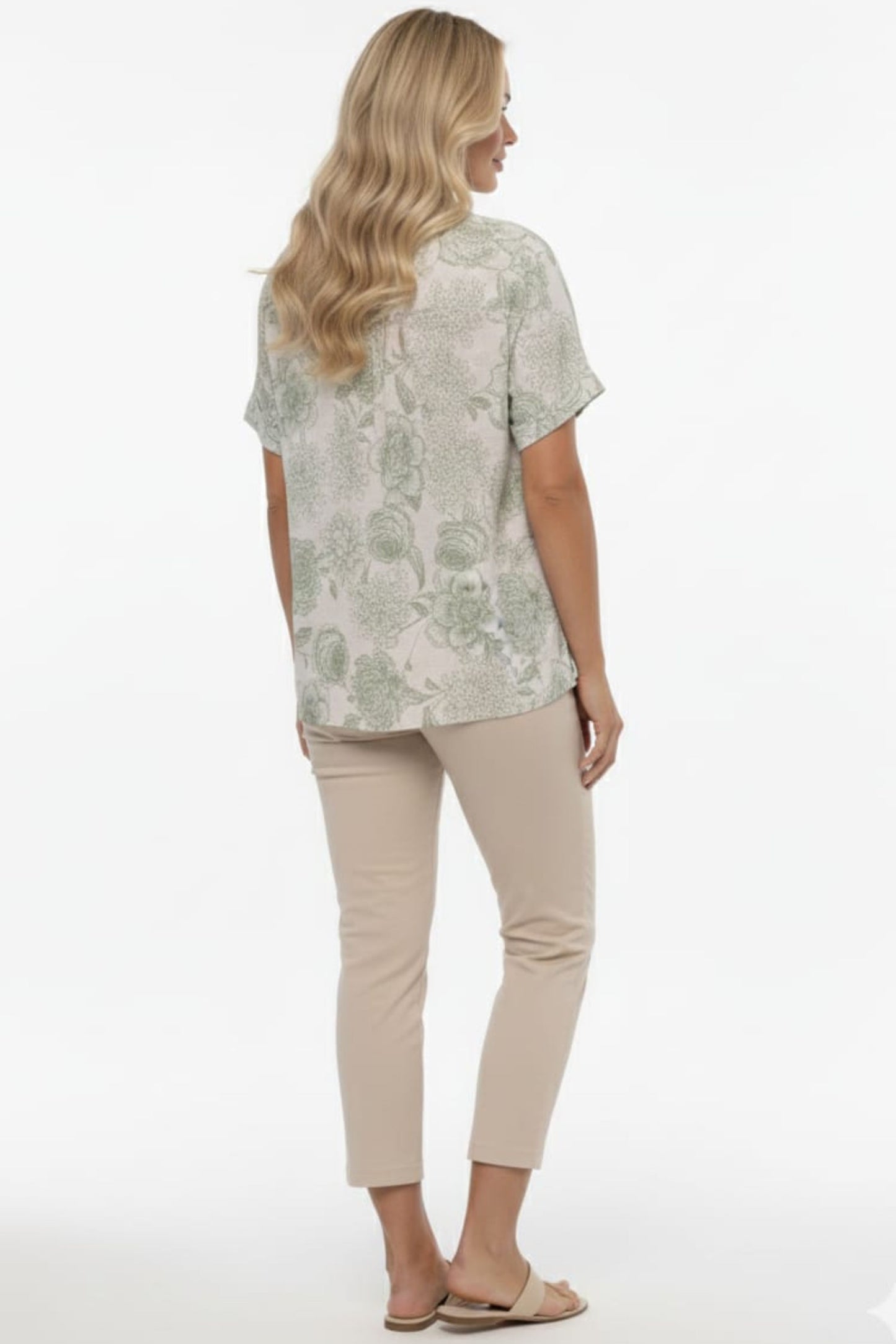 Alex & Parker Ivory Olive Floral V-Neck Blouse