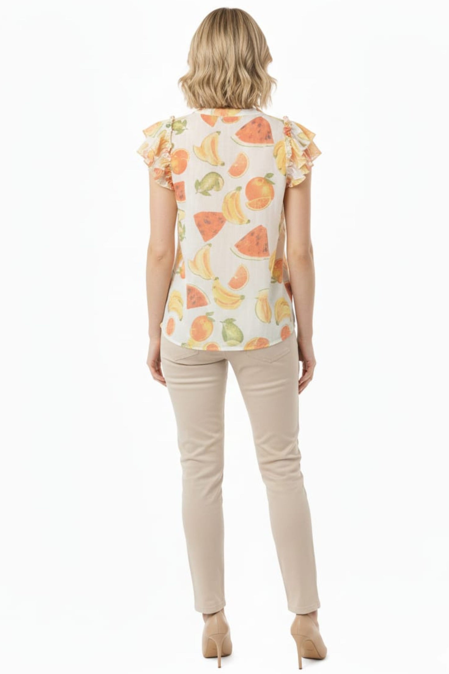 Alex & Parker Citrus Fruit Print Flutter Sleeve Button-Down Blouse