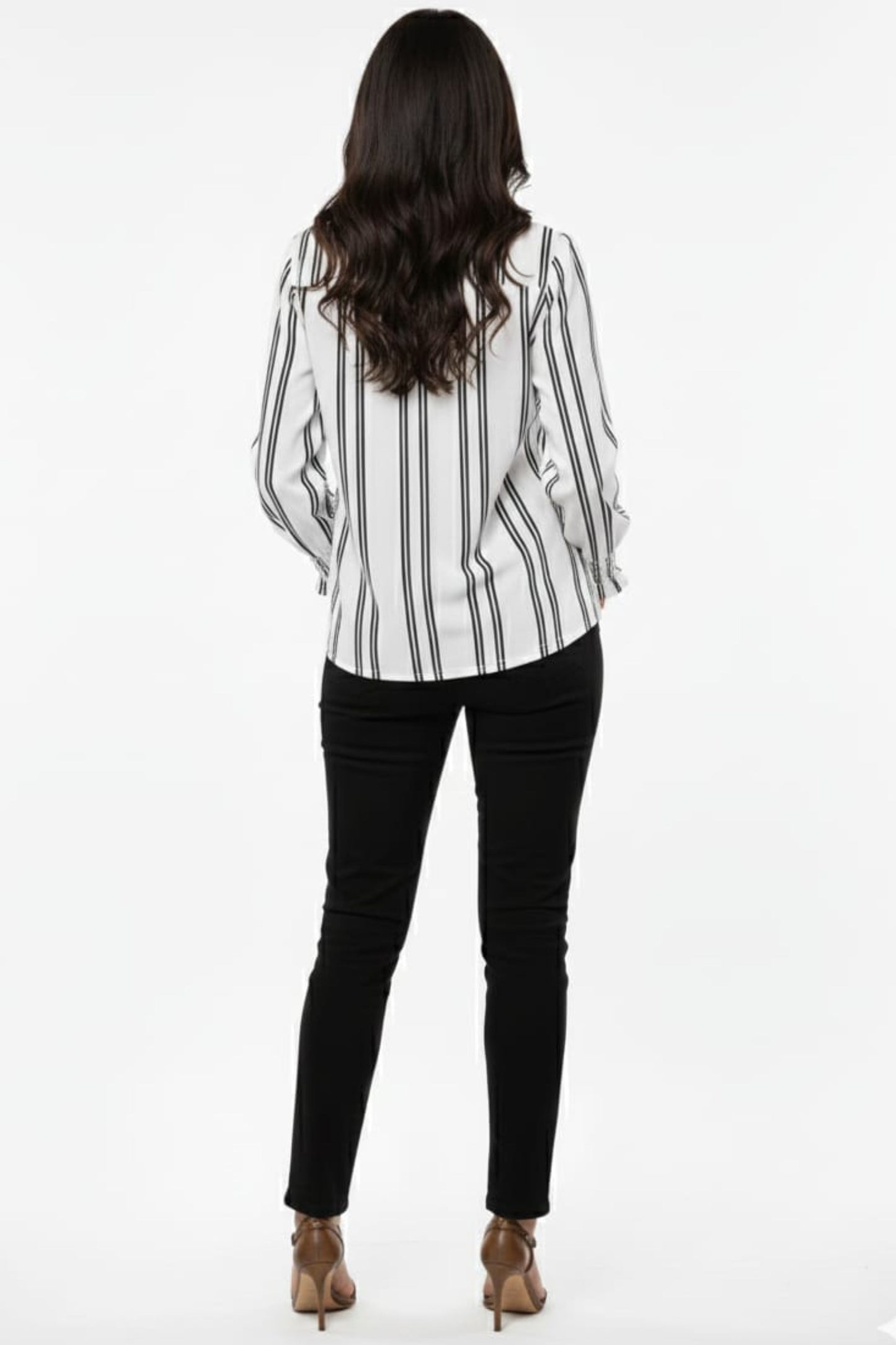 Alex & Parker Ivory & Silver Striped Button-Down with Smocked Cuffs