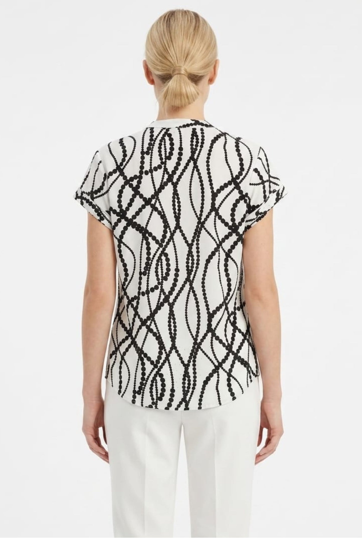 Alex & Parker Ivory and Black Geometric Chain Print Cap Sleeve Day Top