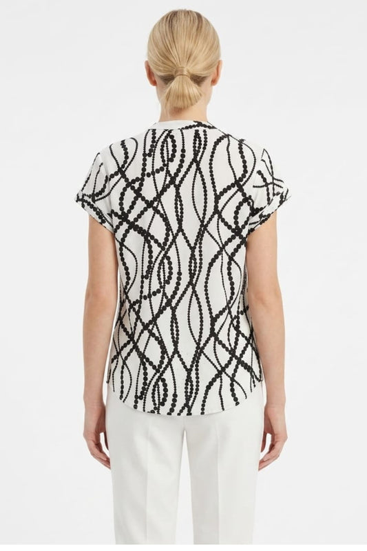 Alex & Parker Ivory and Black Geometric Chain Print Cap Sleeve Day Top