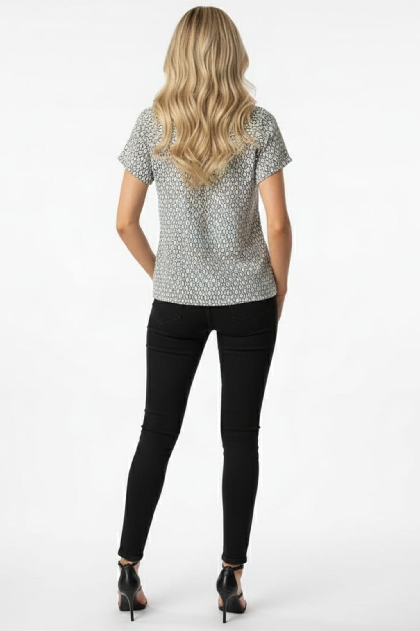 Alex & Parker Ivory Black Geo Print Short Sleeve Pullover Blouse