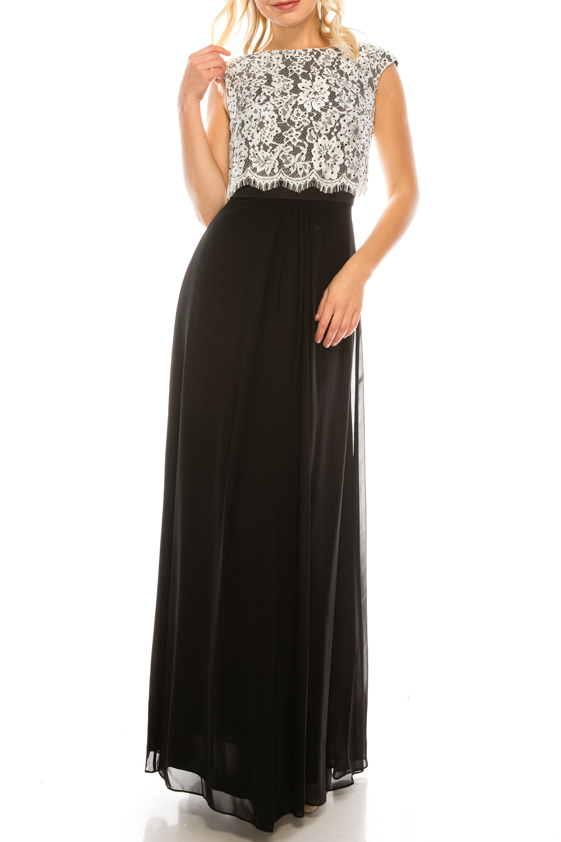 Aidan Mattox Embellished Lace Top Evening Dress New Yorker's Apparel Aidan Mattox Embellished Lace Top Evening Dress New Yorker's Apparel