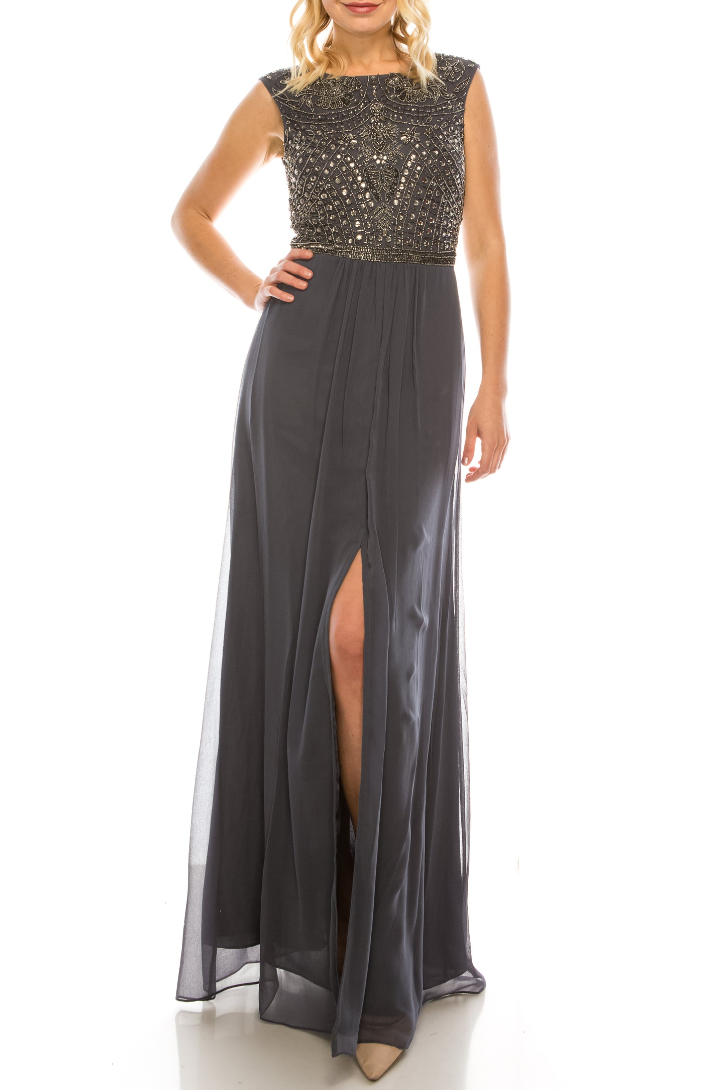 Aidan Mattox Beaded Long A-line Evening Dress New Yorker's Apparel Aidan Mattox Beaded Long A-line Evening Dress New Yorker's Apparel