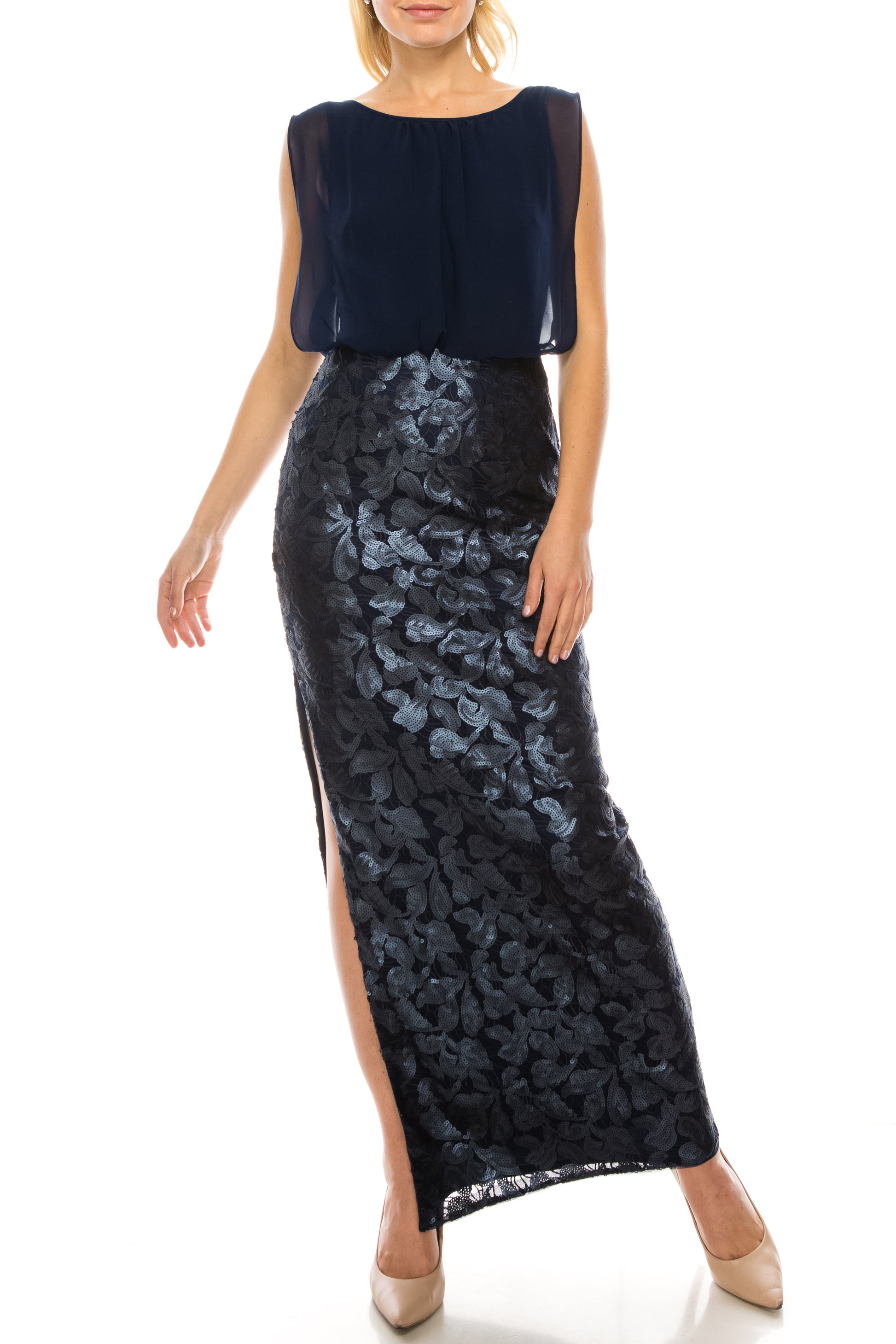 Aidan Mattox Navy Blouson Column Evening Dress – New Yorker's Apparel