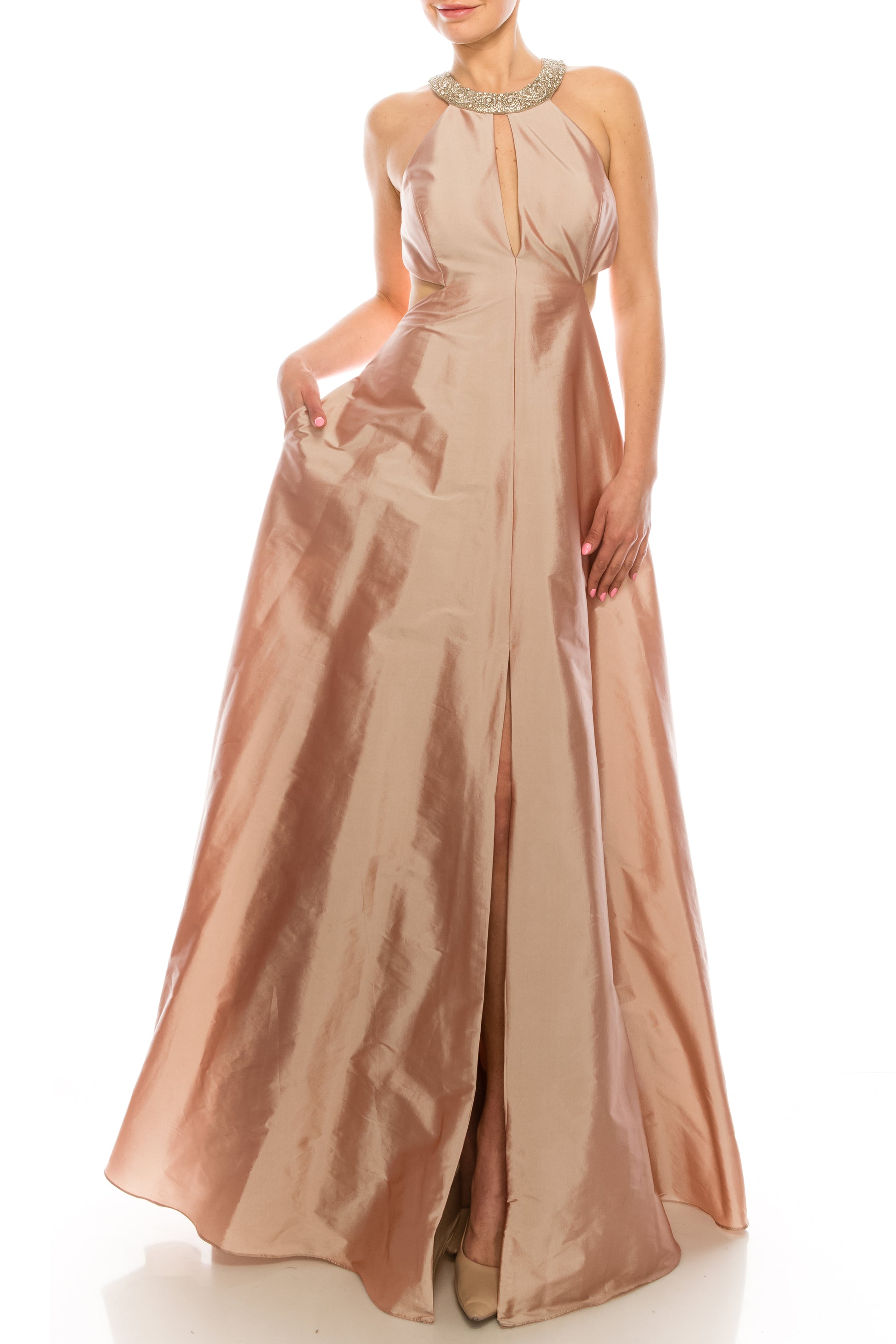 Aidan Mattox Embellished Halter Neck Evening Dress – New Yorker's Apparel