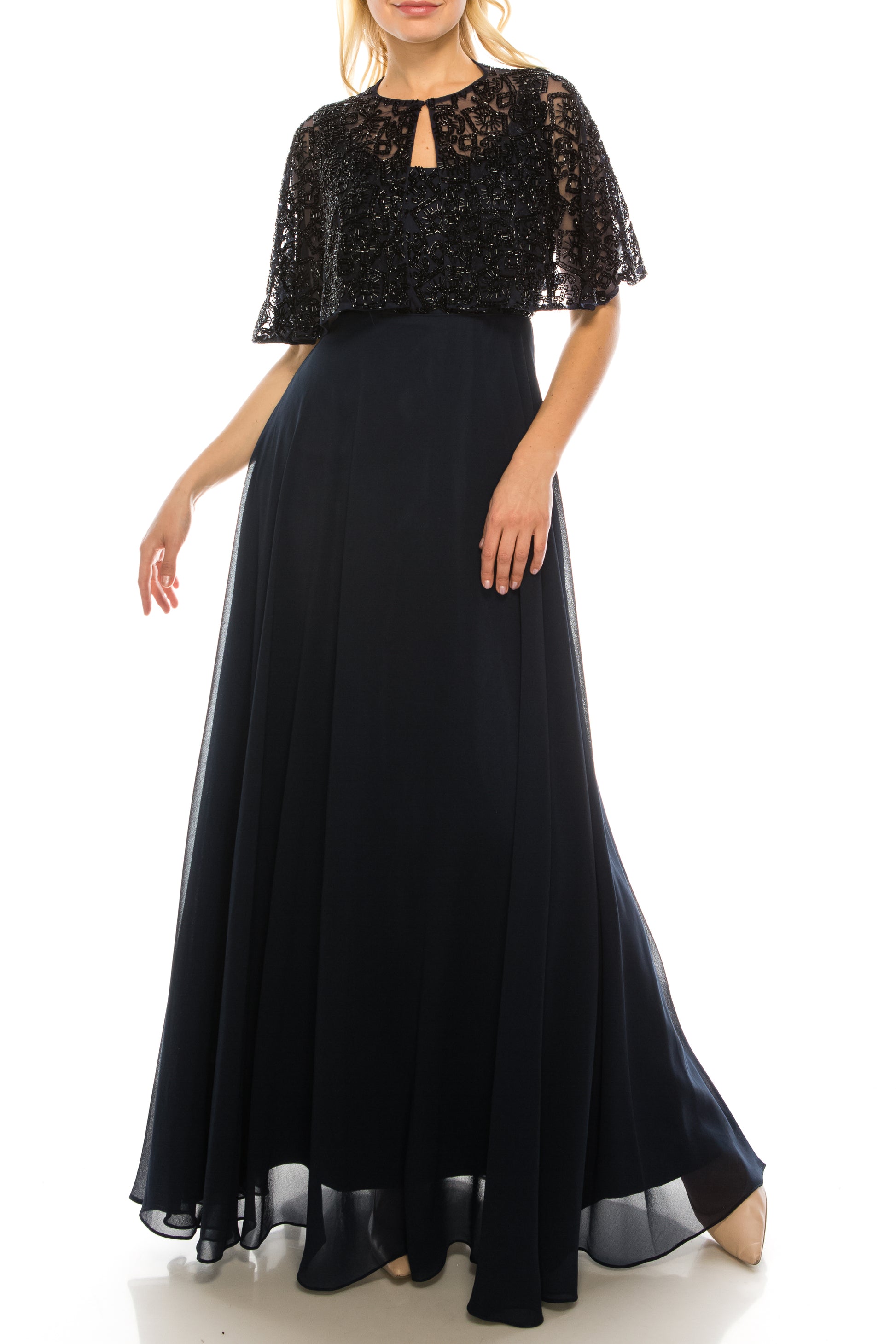 Aidan Mattox Beaded Cape A-Line Evening Dress – New Yorker's Apparel
