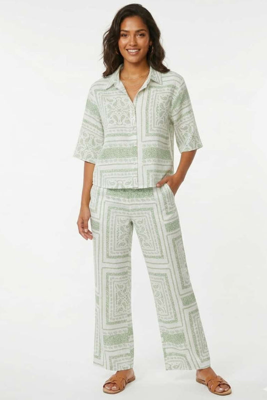 BATIA Ivory Green Bandana Patchwork Pant Set