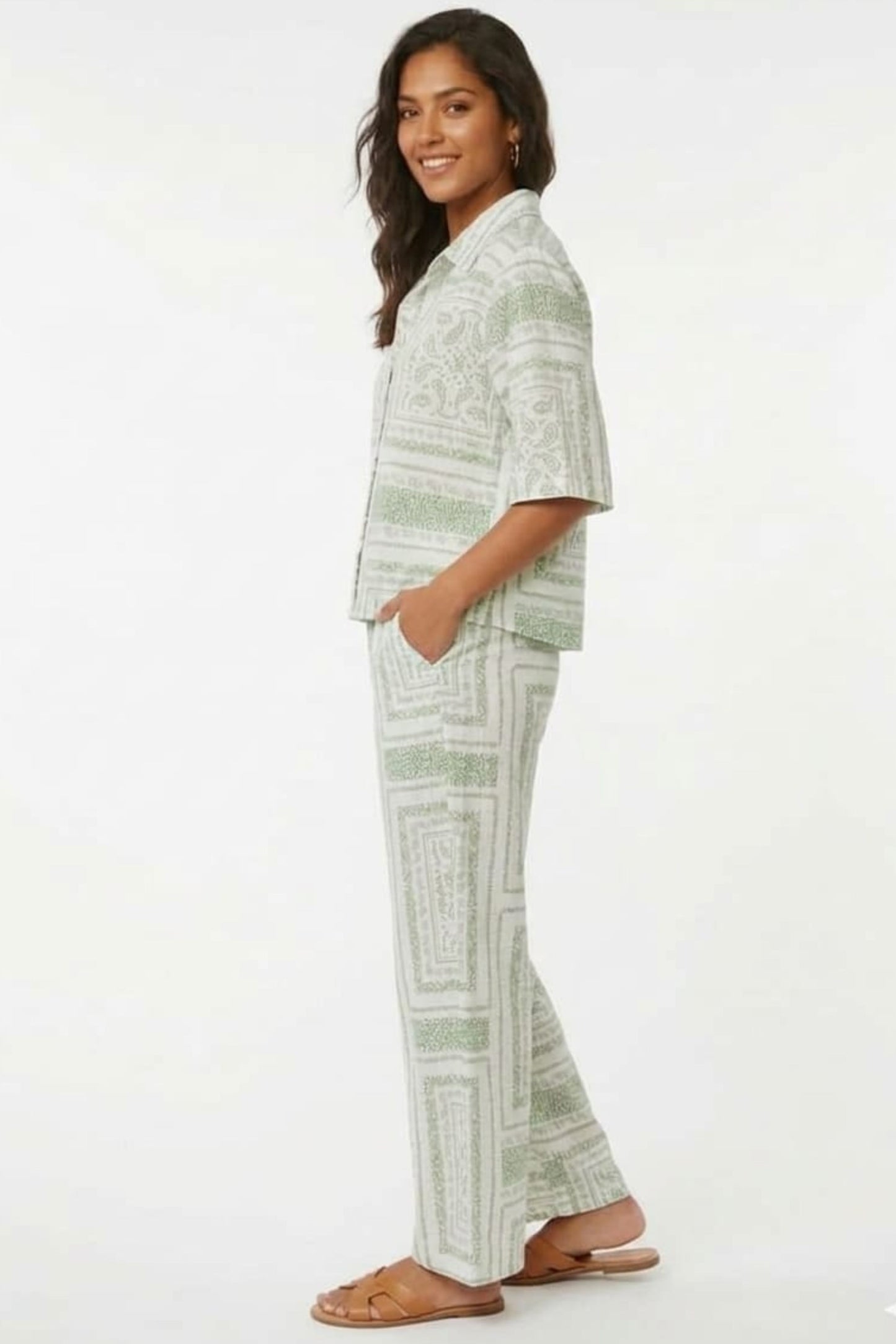 BATIA Ivory Green Bandana Patchwork Pant Set