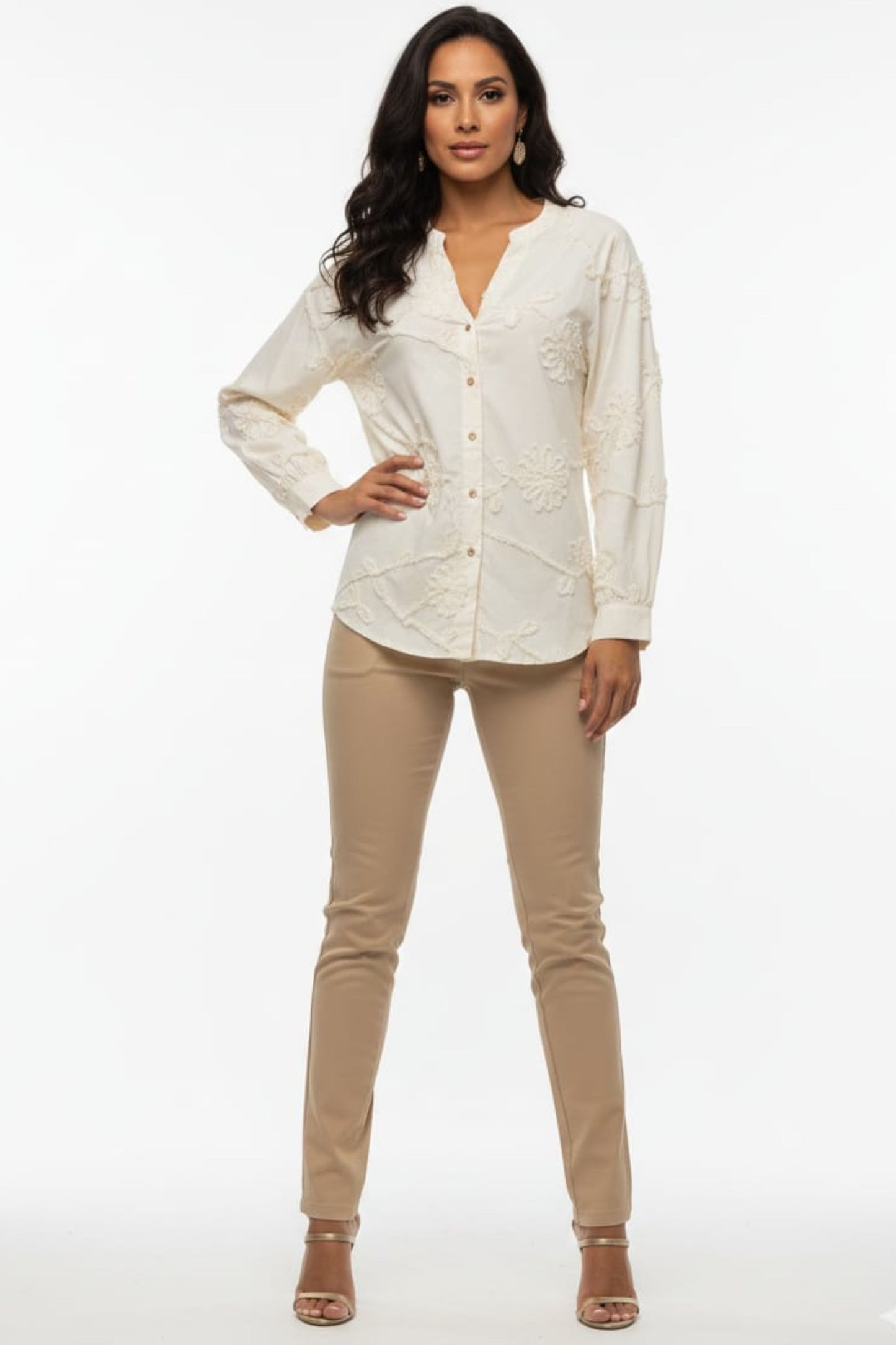 Hester & Orchard Embroidered Floral Button-Down Blouse
