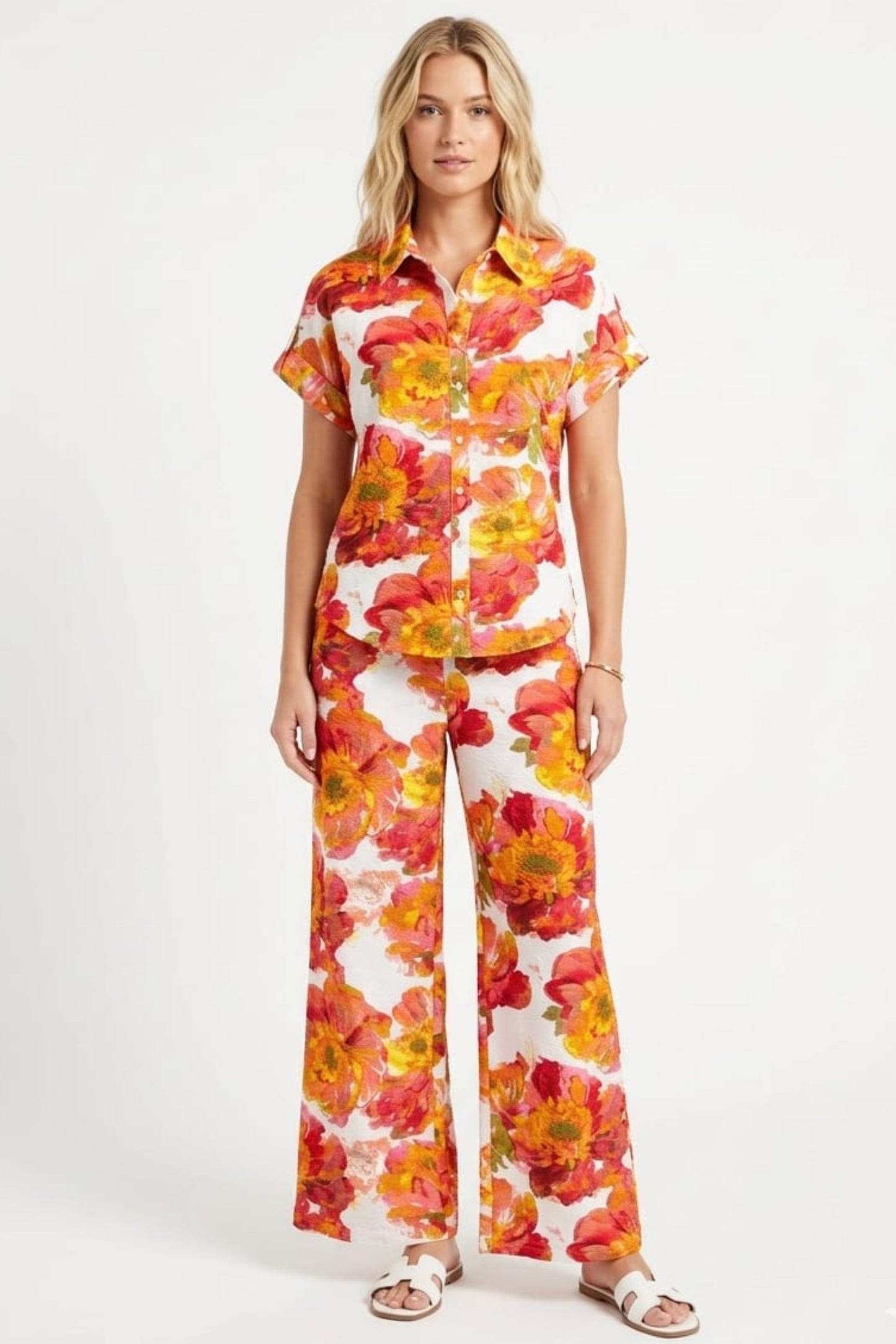 CABANA Azalea Pink Floral Textured Pant Set