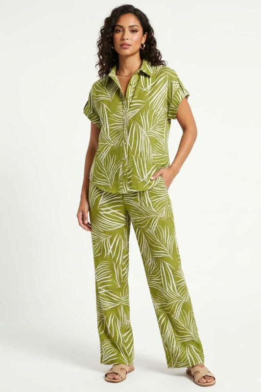 CABANA Woodbine Ivory Tropical Palm Pant Set
