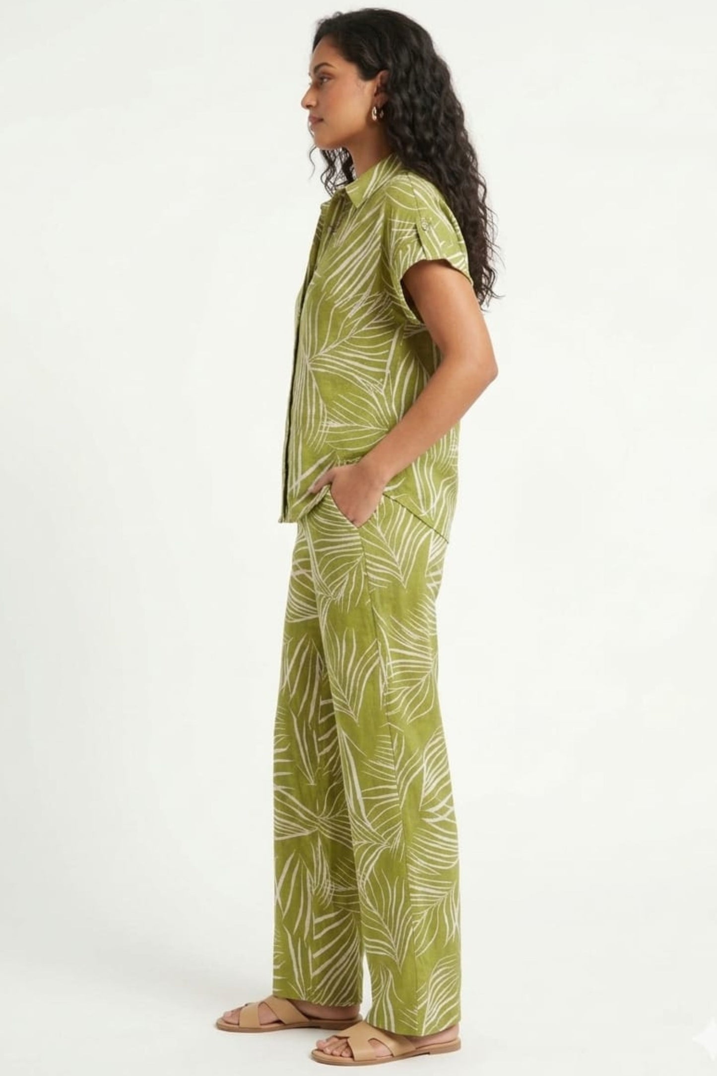 CABANA Woodbine Ivory Tropical Palm Pant Set