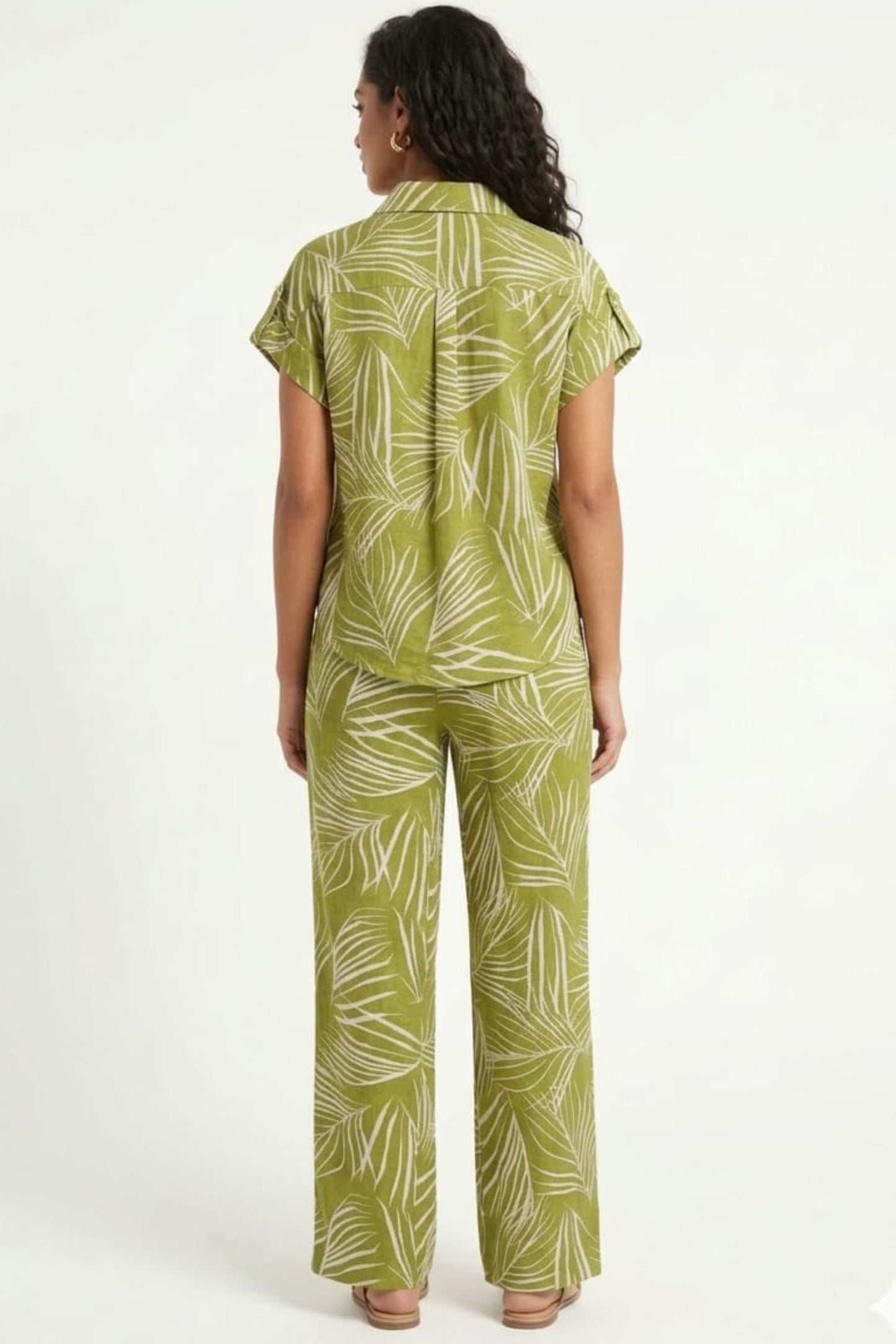 CABANA Woodbine Ivory Tropical Palm Pant Set