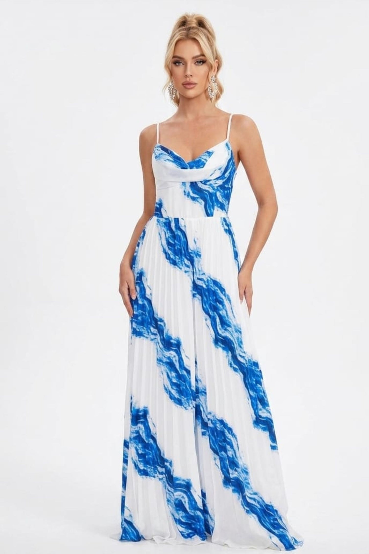 Chicways Abstract Print Pleated Maxi Jumpsuit
