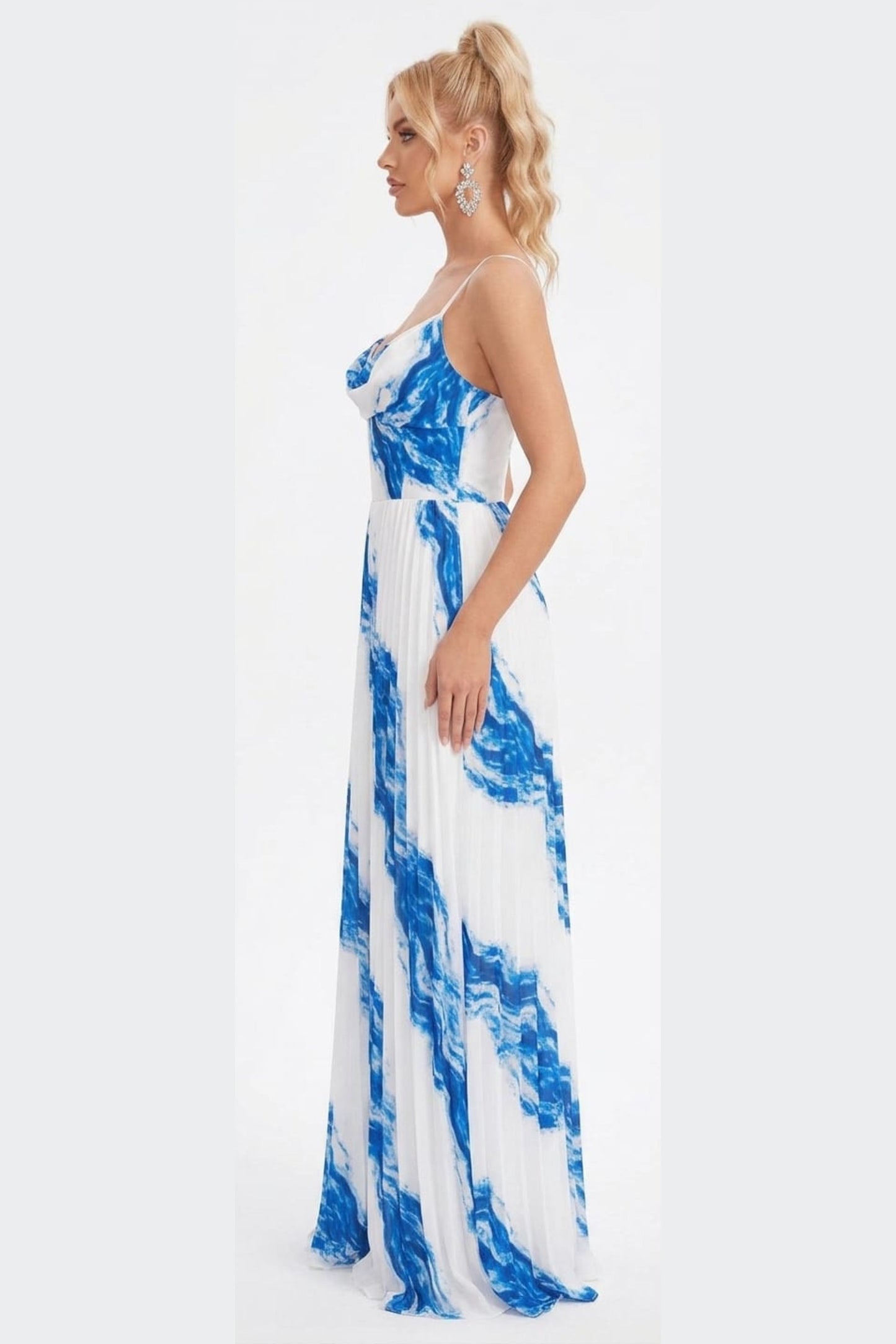 Chicways Abstract Print Pleated Maxi Jumpsuit