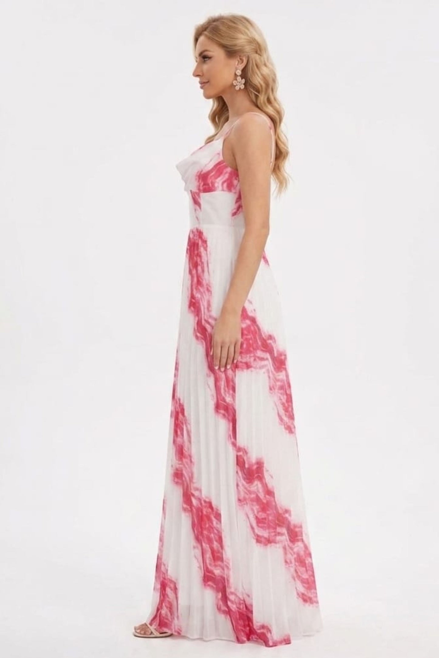Chicways Abstract Print Pleated Maxi Jumpsuit