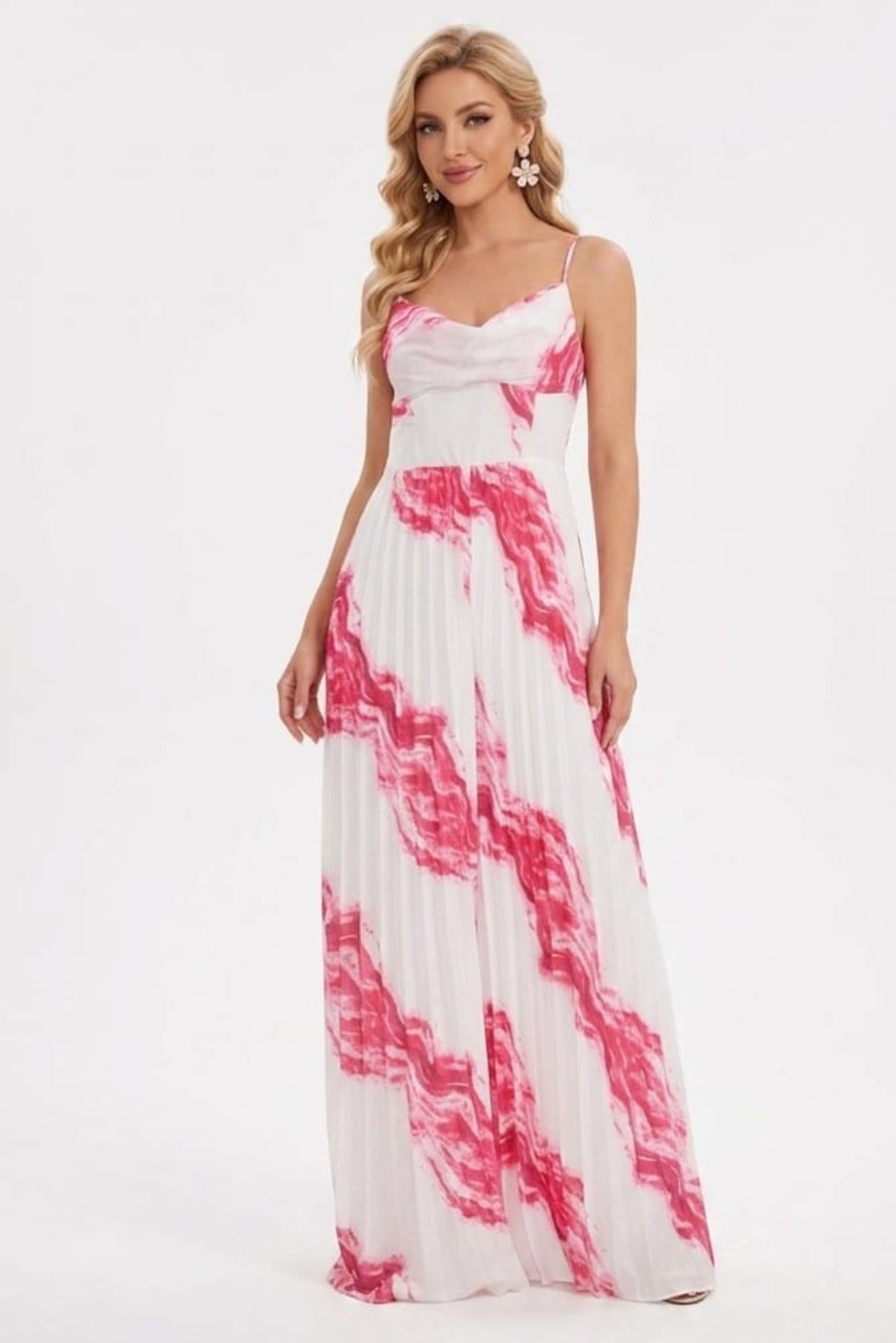 Chicways Abstract Print Pleated Maxi Jumpsuit