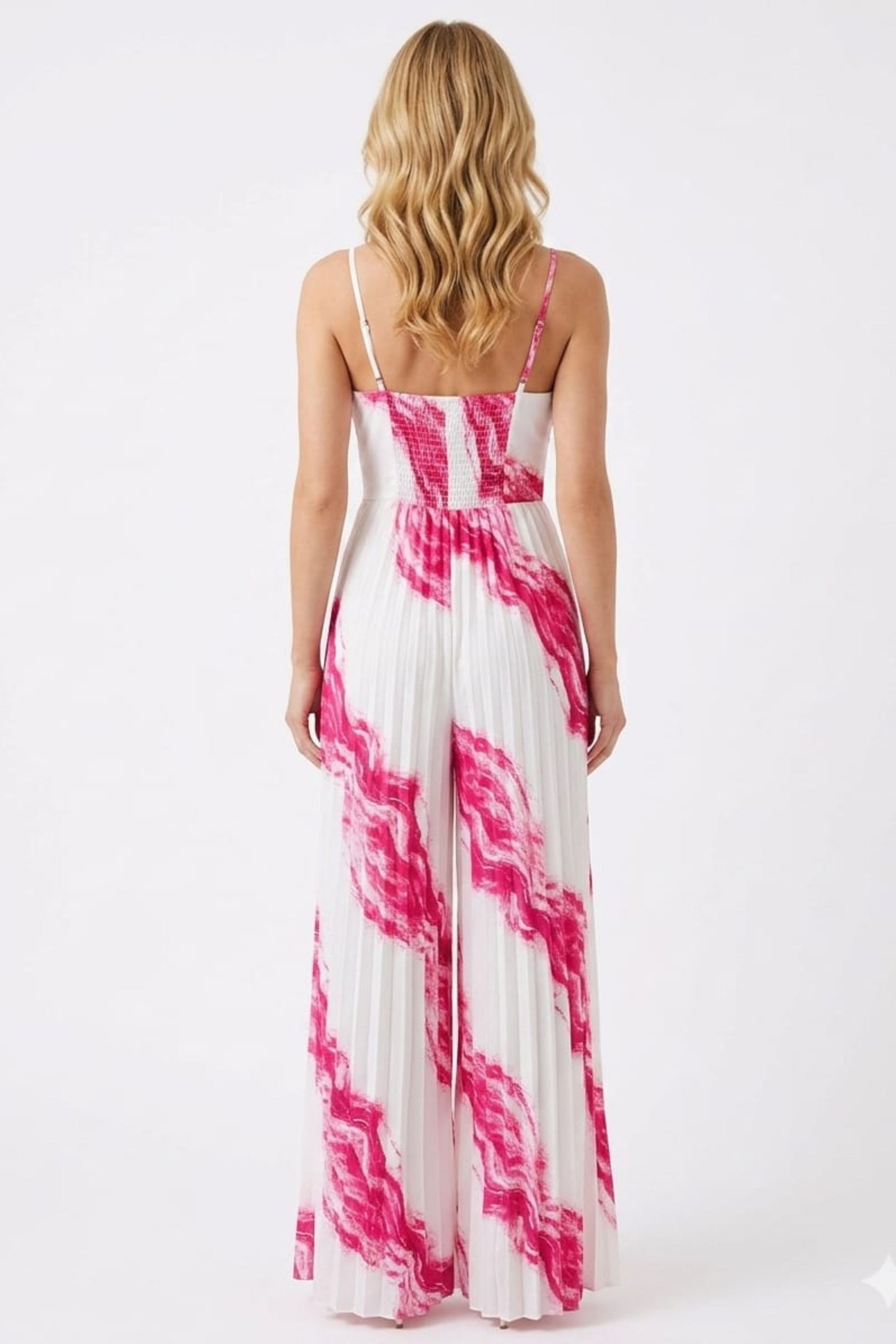 Chicways Abstract Print Pleated Maxi Jumpsuit
