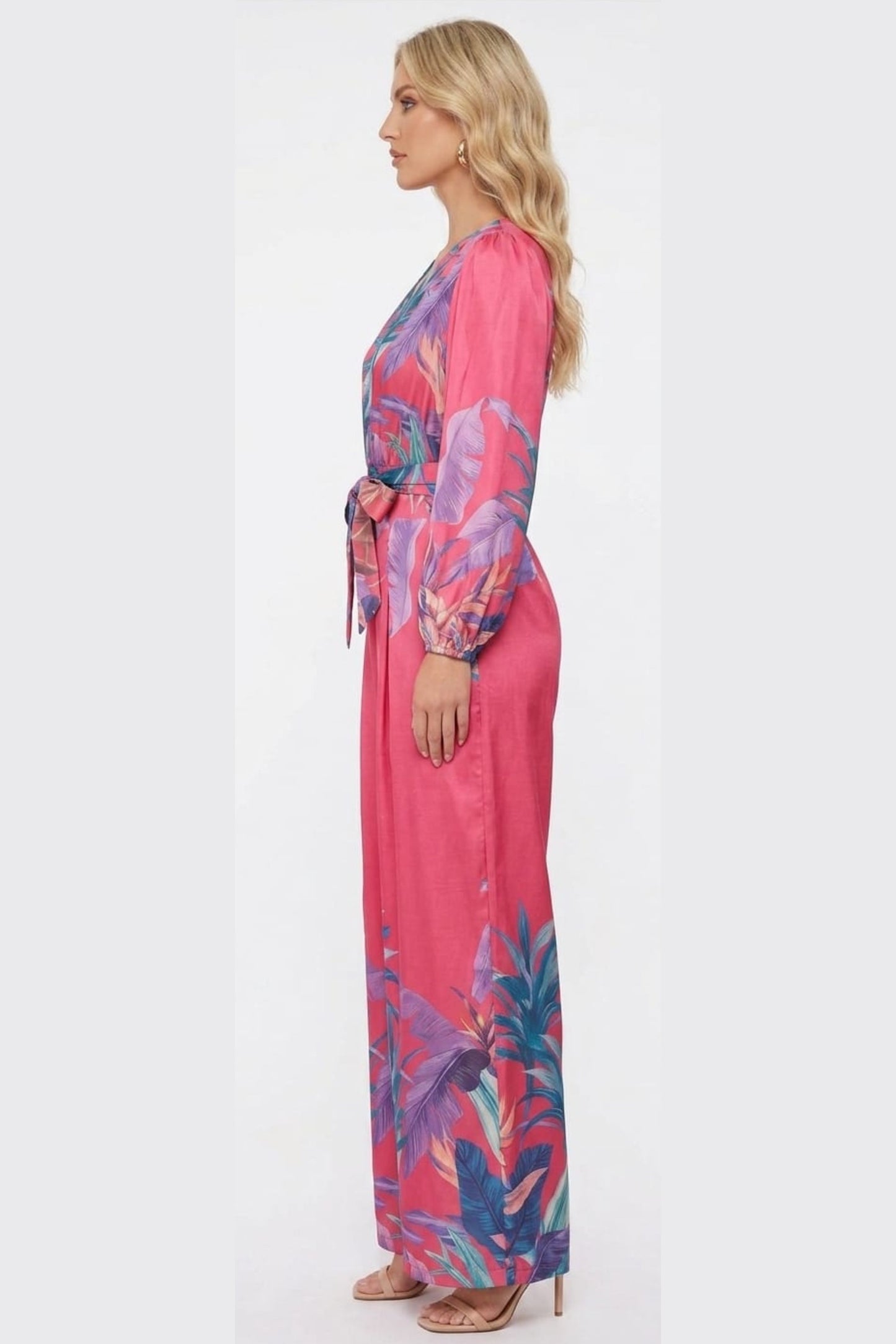 Chicways Botanical Long-Sleeve Wide-Leg Jumpsuit