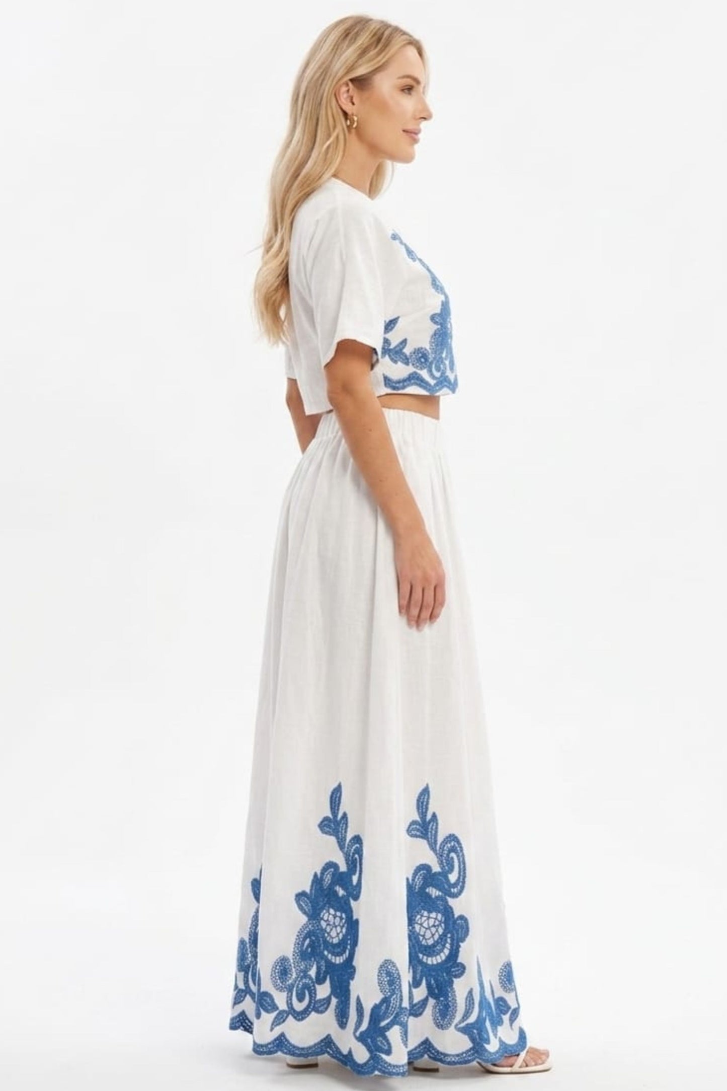 Chicways Embroidered Two-Piece Maxi Skirt Set
