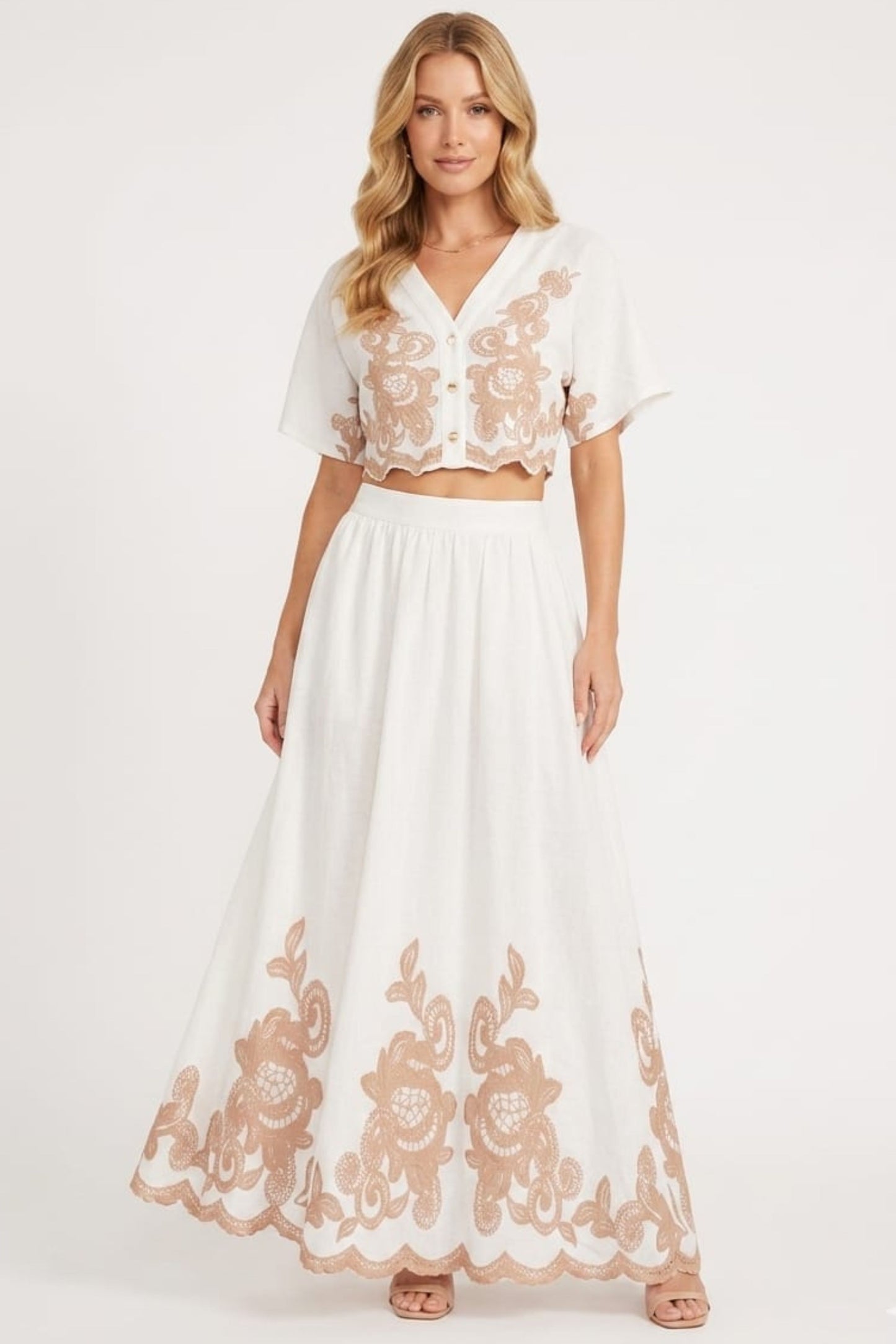 Chicways Embroidered Two-Piece Maxi Skirt Set