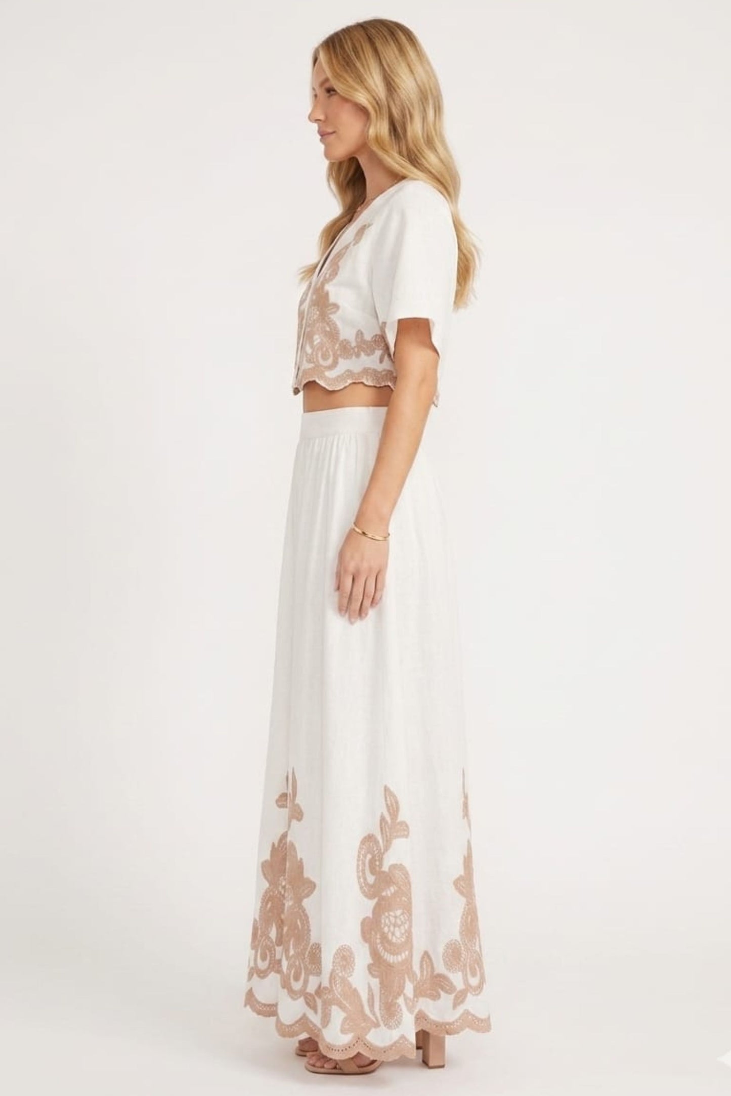 Chicways Embroidered Two-Piece Maxi Skirt Set