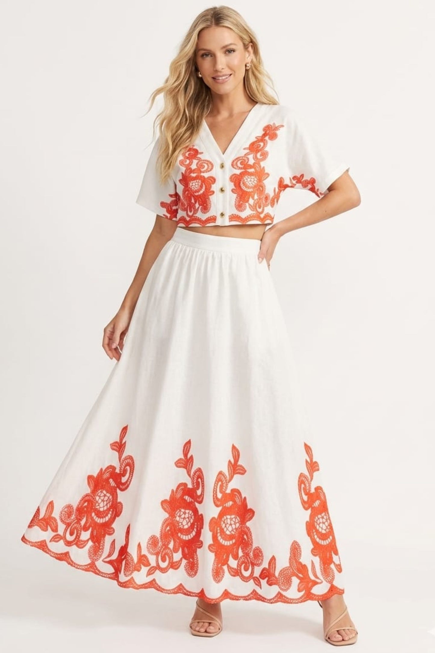 Chicways Embroidered Two-Piece Maxi Skirt Set