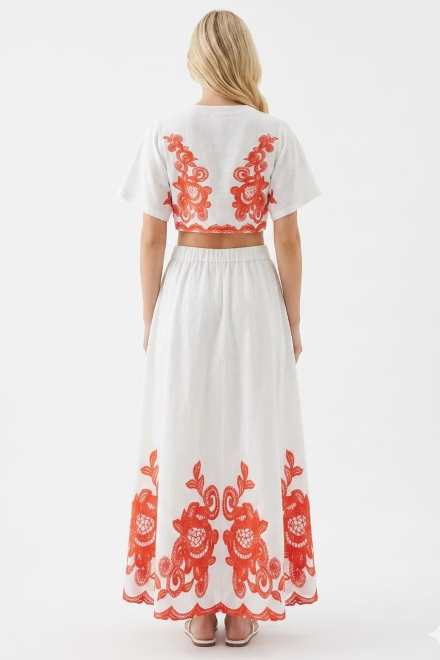 Chicways Embroidered Two-Piece Maxi Skirt Set