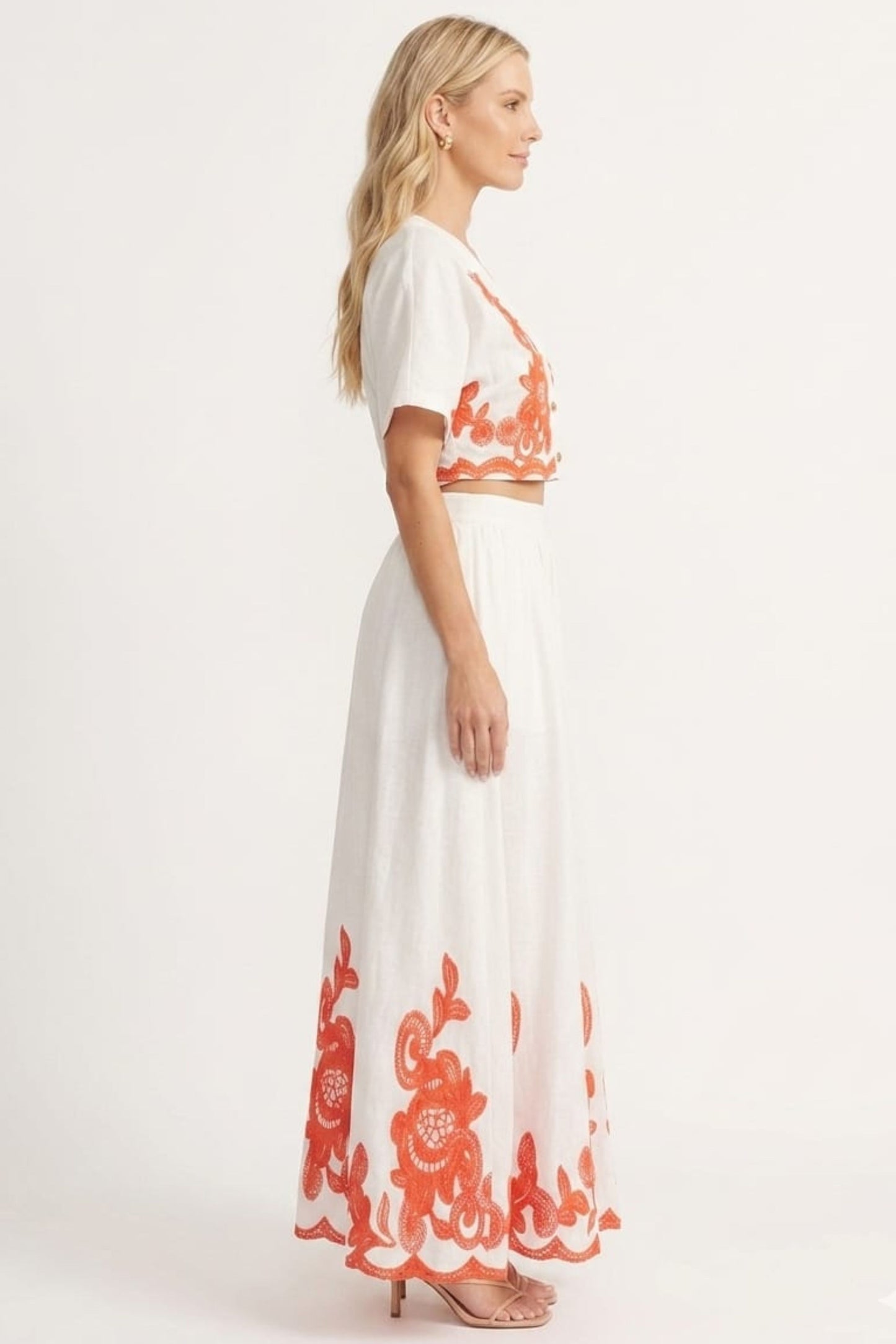 Chicways Embroidered Two-Piece Maxi Skirt Set