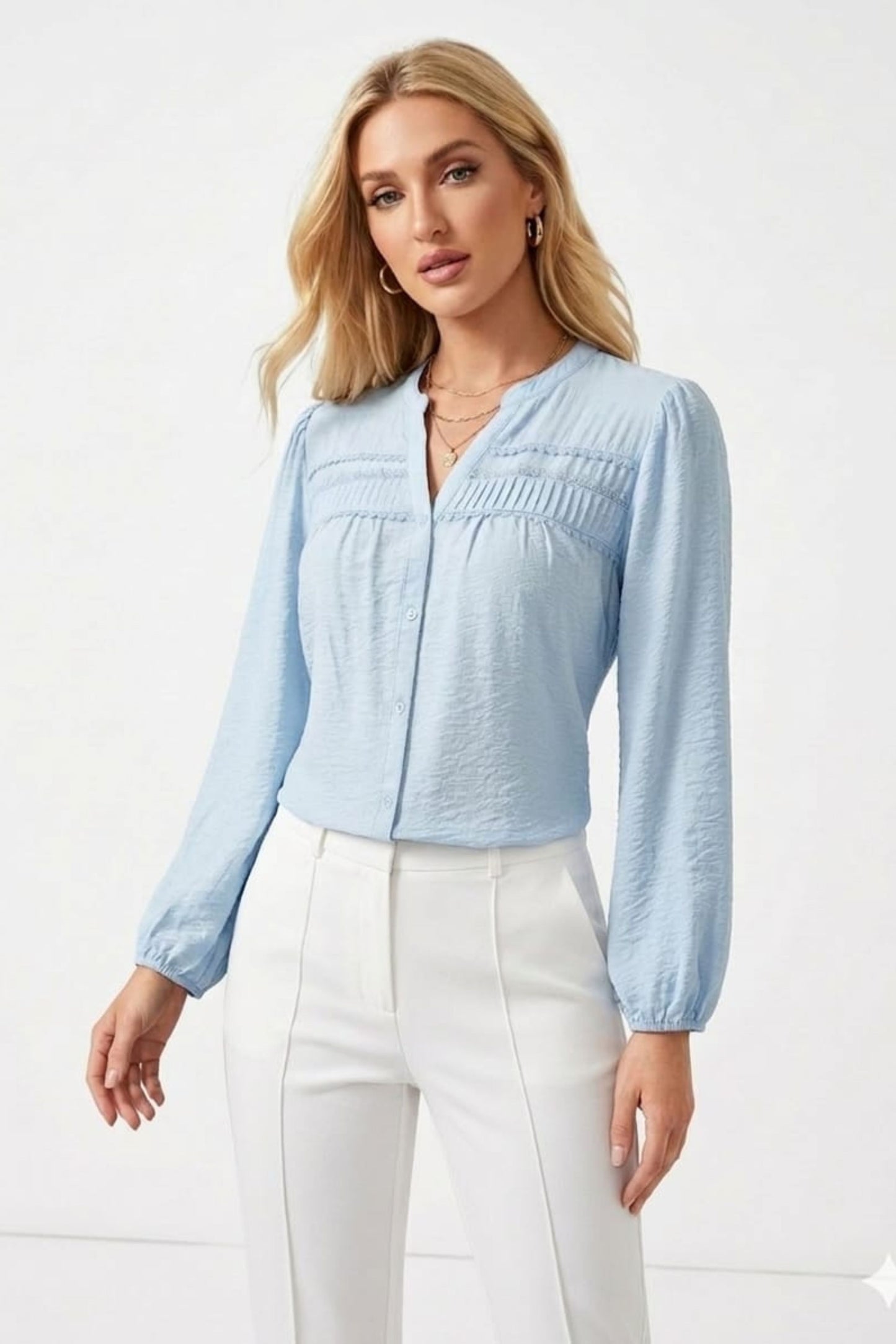 Hester & Orchard Pintuck Pleated Long Sleeve Blouse