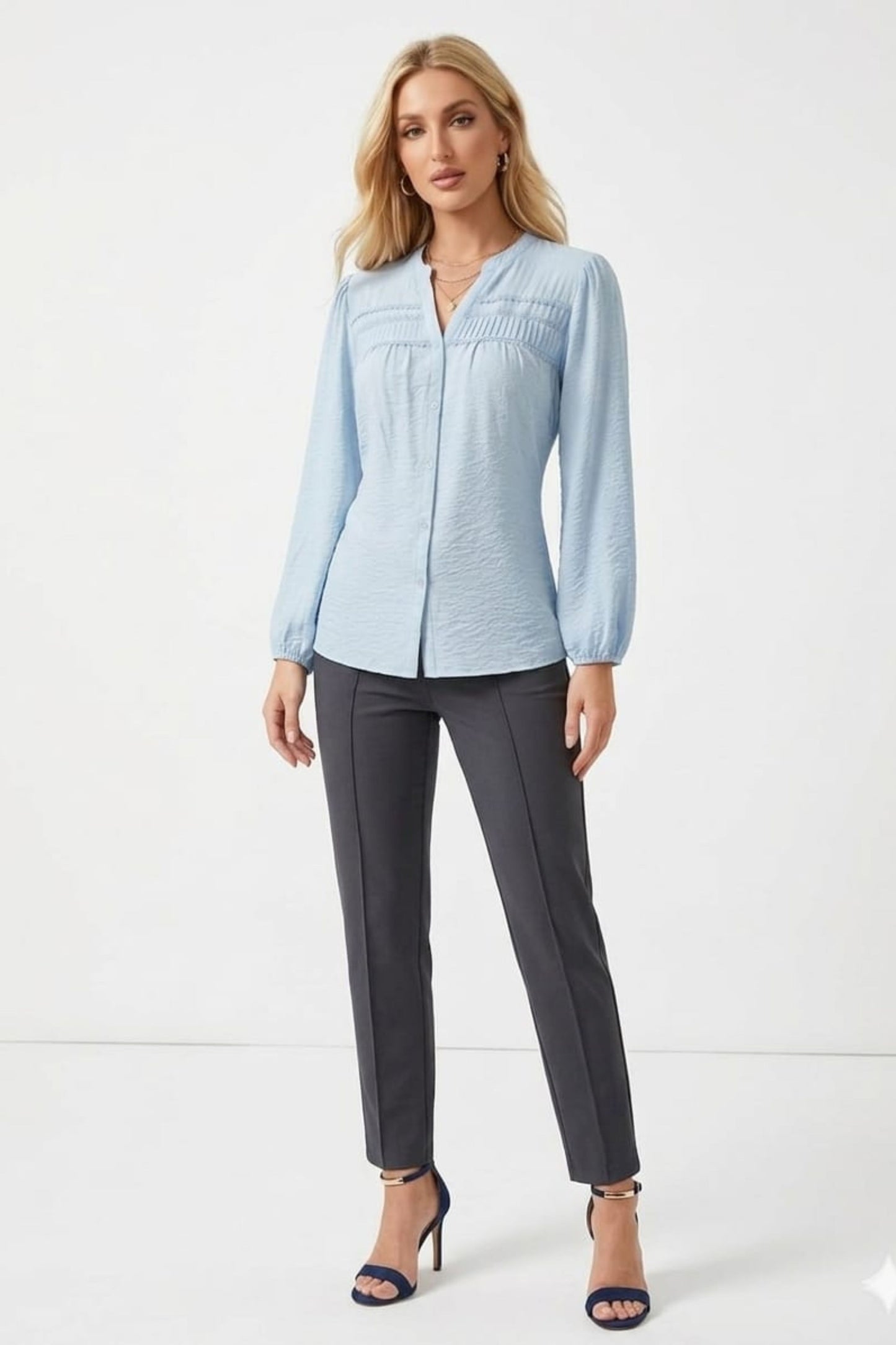 Hester & Orchard Pintuck Pleated Long Sleeve Blouse