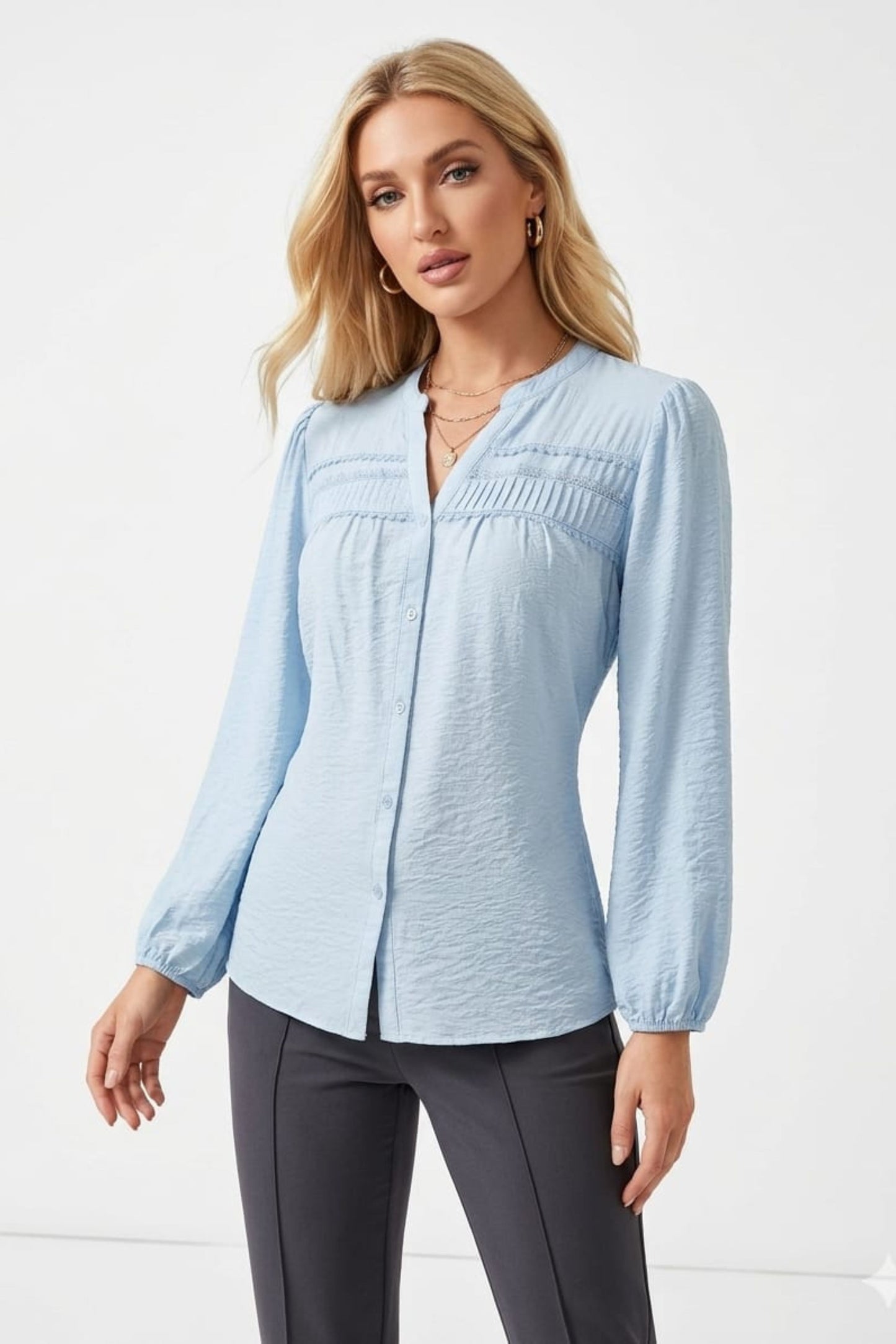 Hester & Orchard Pintuck Pleated Long Sleeve Blouse