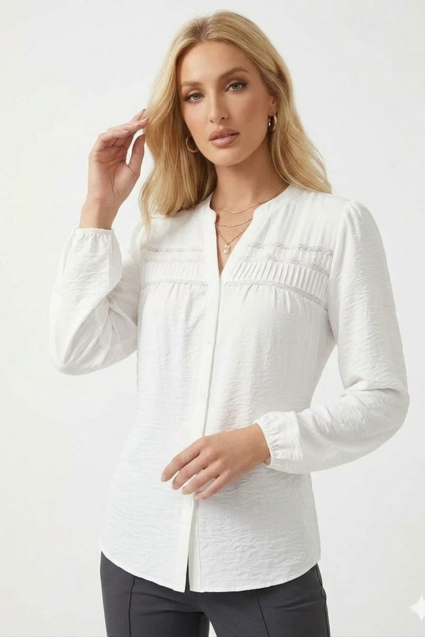 Hester & Orchard Pintuck Pleated Long Sleeve Blouse