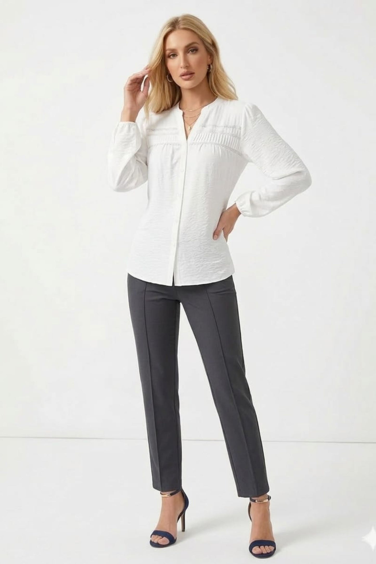 Hester & Orchard Pintuck Pleated Long Sleeve Blouse